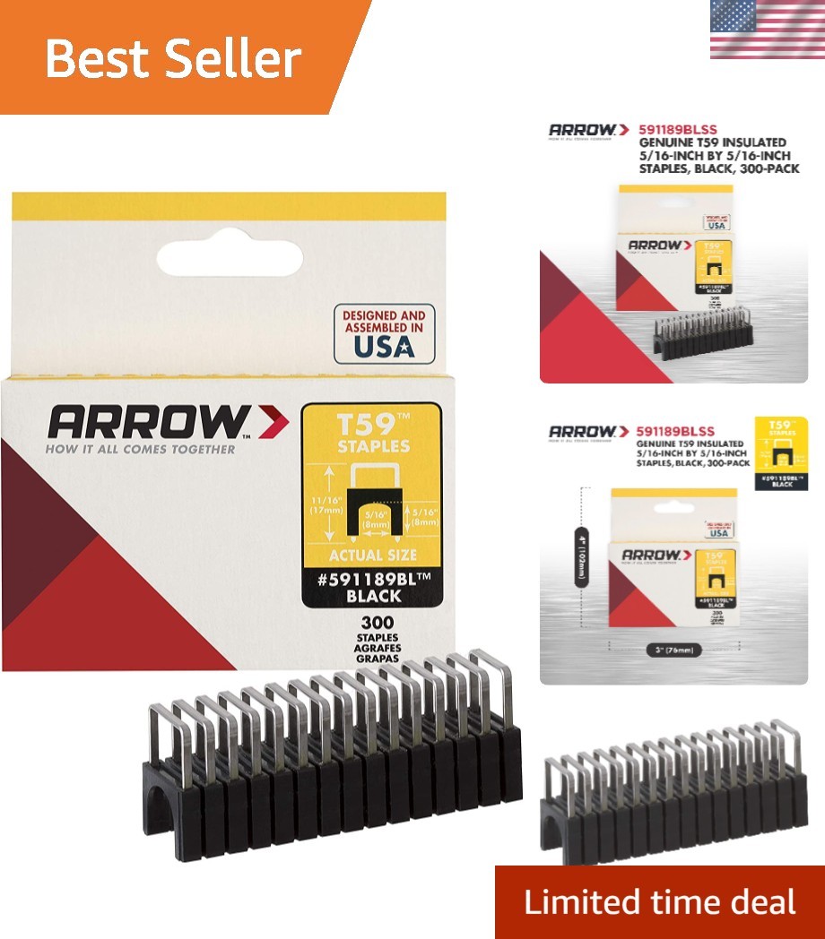 Stainless Steel Arrow T59 Cable Staples, Insulated 300 Count for Wiring Ease