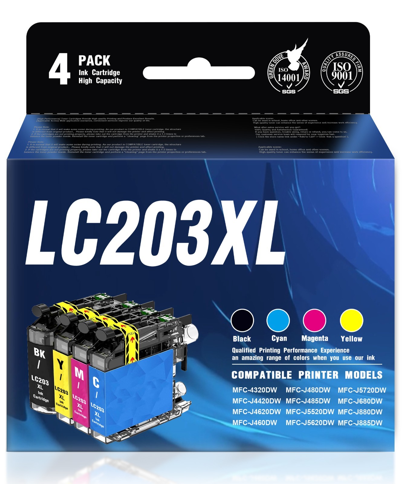 4pk New LC203XL LC-203 XL Ink Set For Brother  J4420DW J5520DW