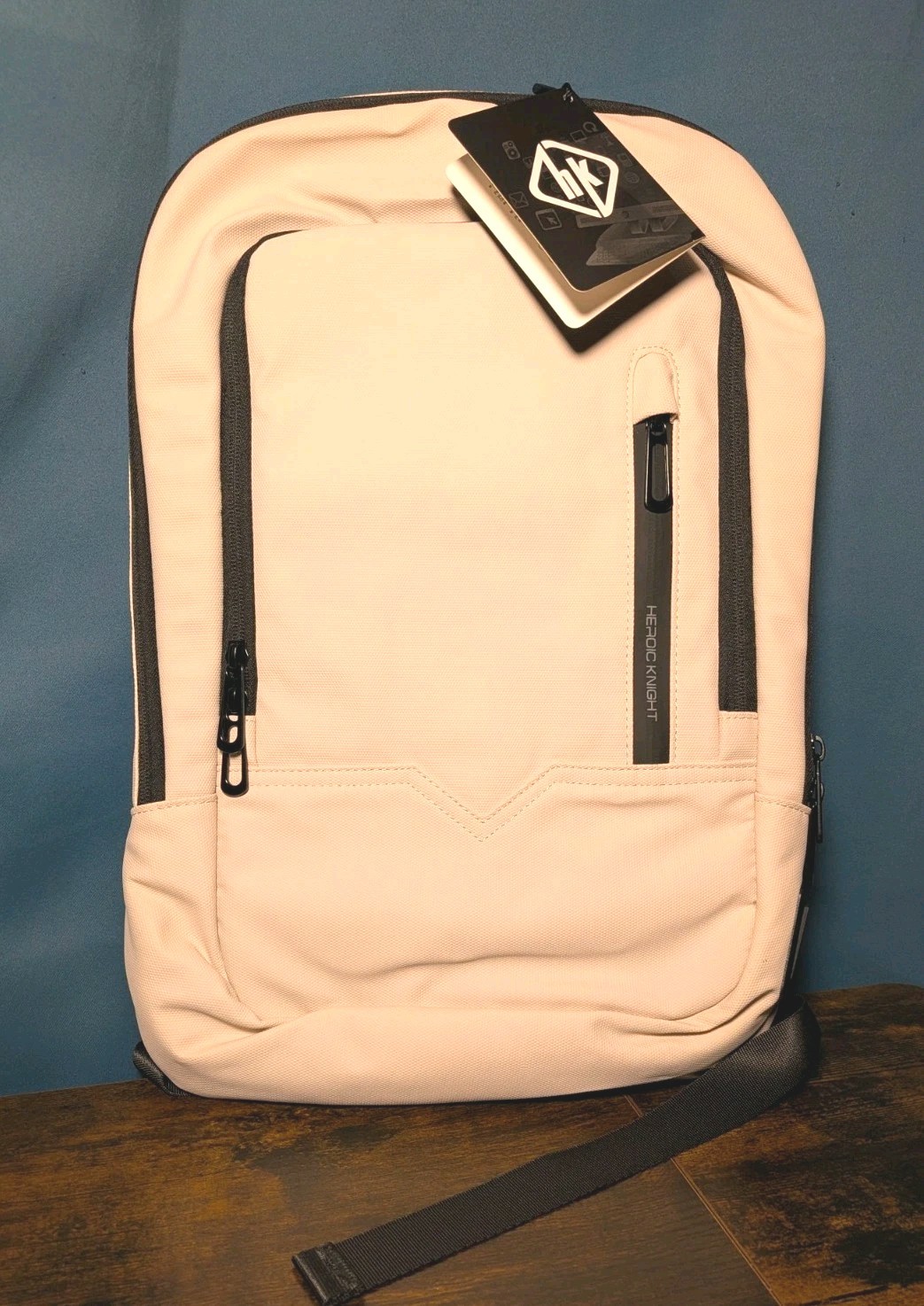 Heroic Knight Slim Laptop Tablet Backpack Cream White Charge Port Luggage Strap