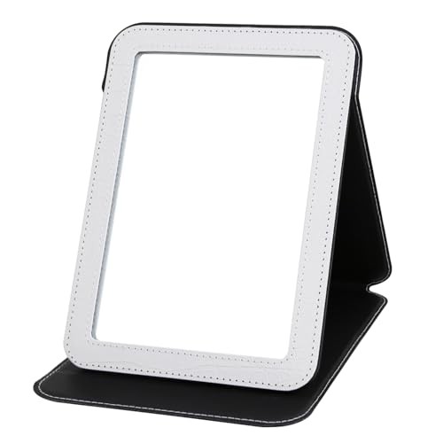Foldable Desk Mirror Adjustable Angle Rounded Rectangle PU Edge 5.3×6.9” White