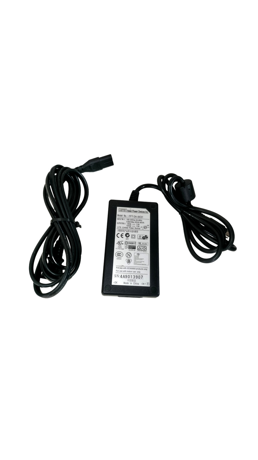 APD Asian Power Devices DA-30C01 5V 12V 1.5A 5-Pin DIN AC Power Adapter Supply