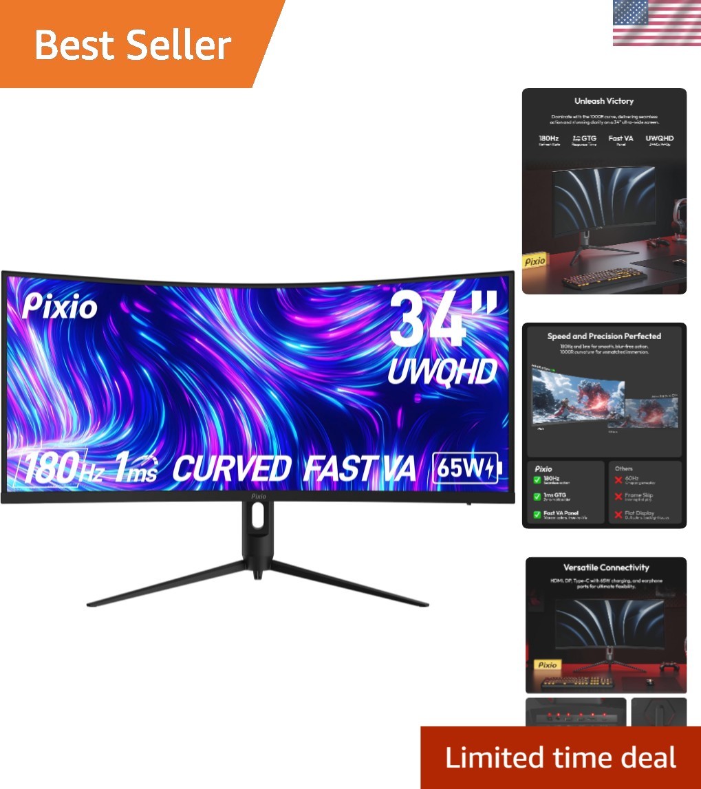Stunning 34-Inch 180Hz Curved Gaming Monitor - USB-C, HDR, Built-in Speakers