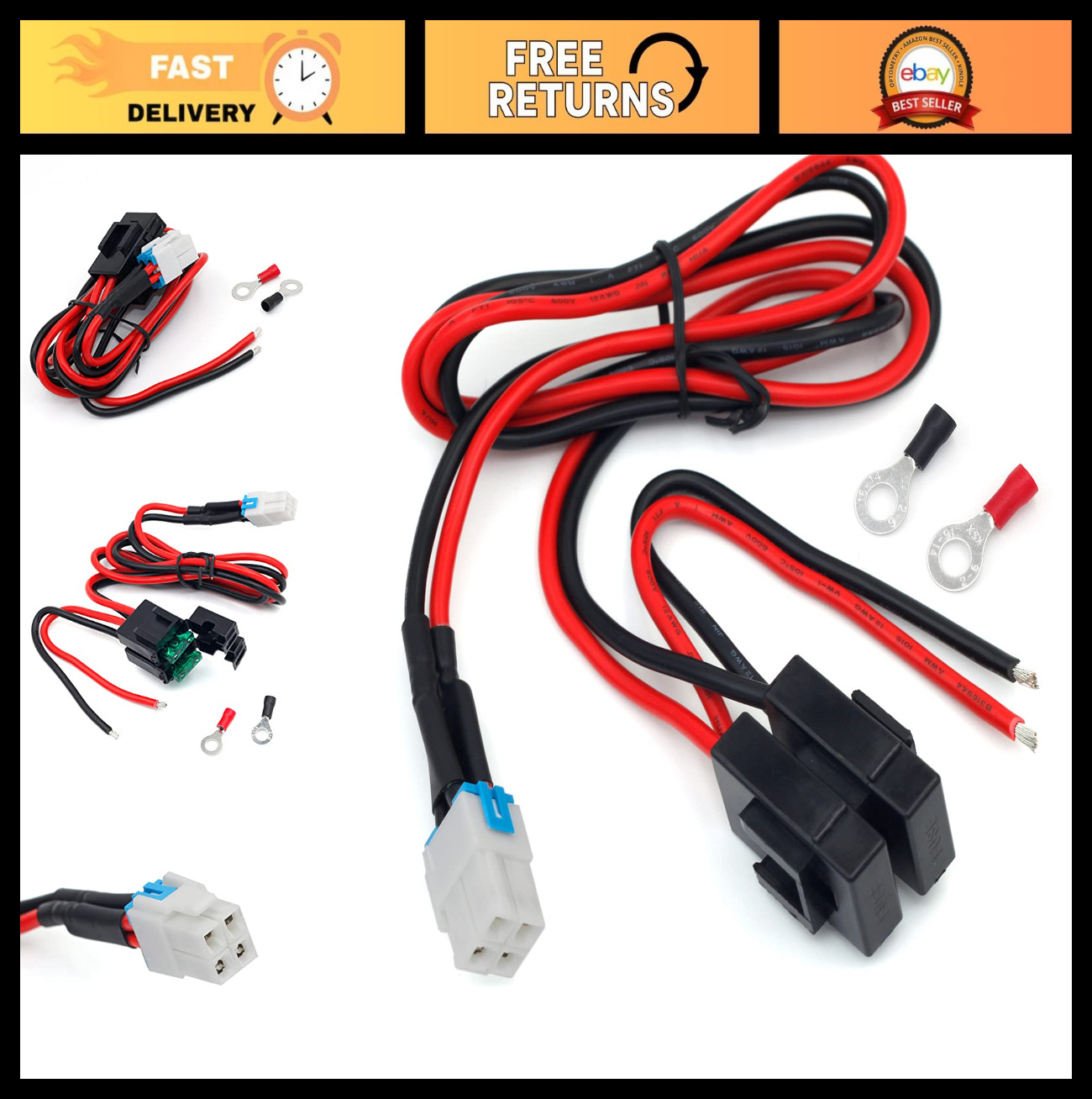 12AWG 4-Pin DC Power Supply Cable for Yaesu, Kenwood, Icom Radios - Heavy Duty
