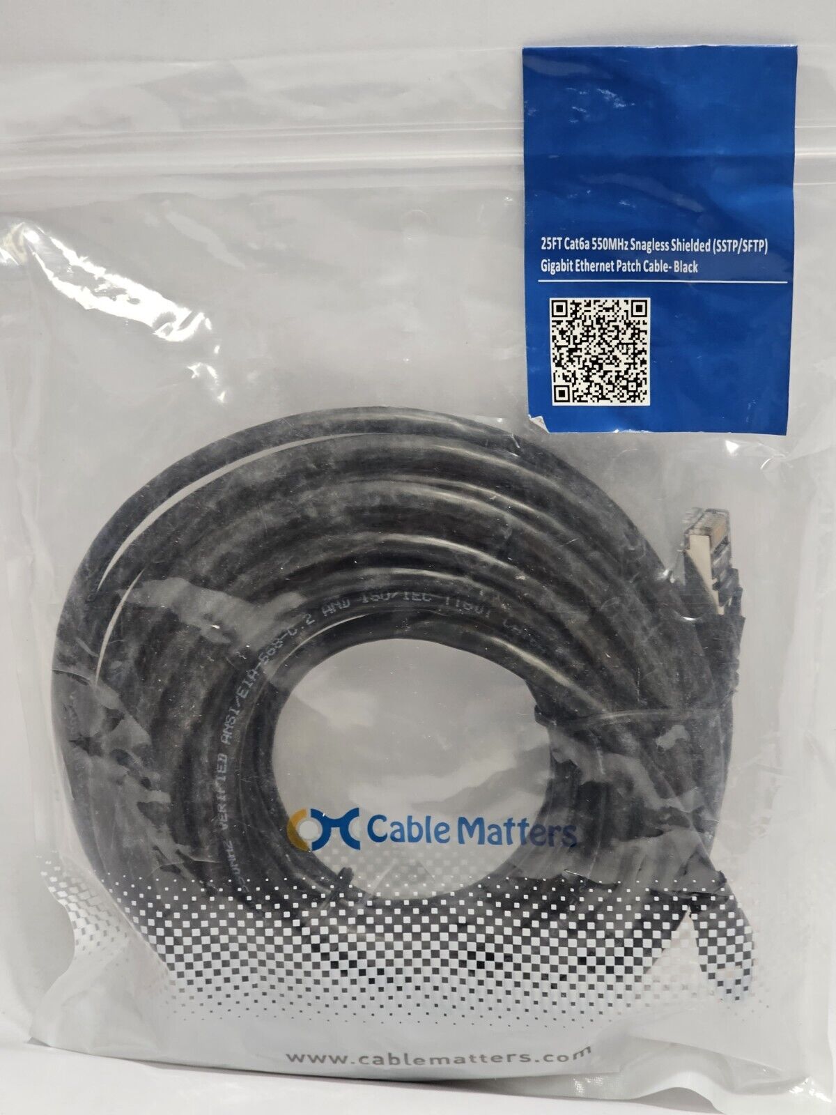 CABLE MATTERS 25FT CAT6a 550MHz SNAGLESS SHIELDED (SSTP/SFTP GIRABIT EATHERNET P
