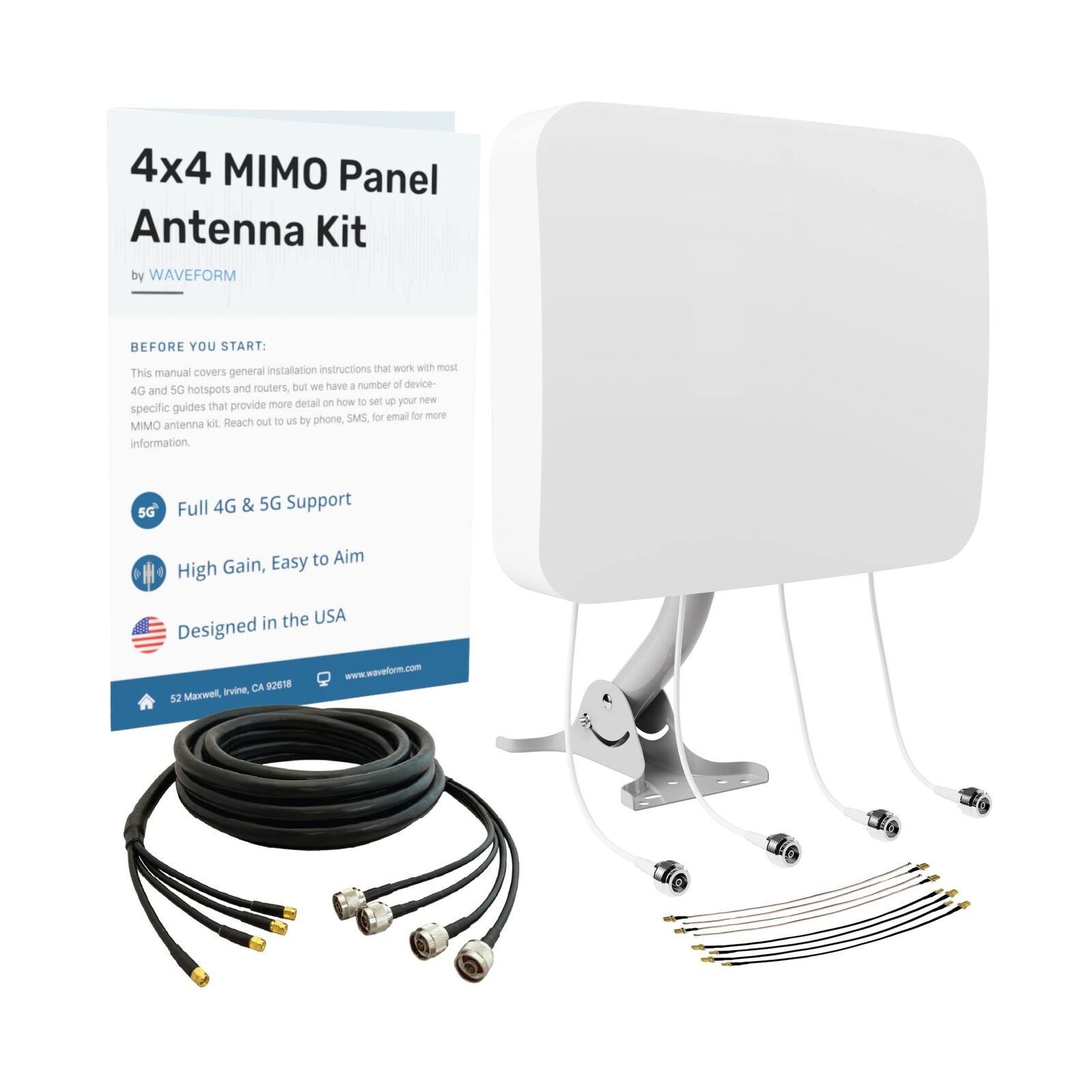 Waveform MIMO 4x4 Panel Antenna Kit for 4G & 5G Cellular Hotspots, Routers, &...