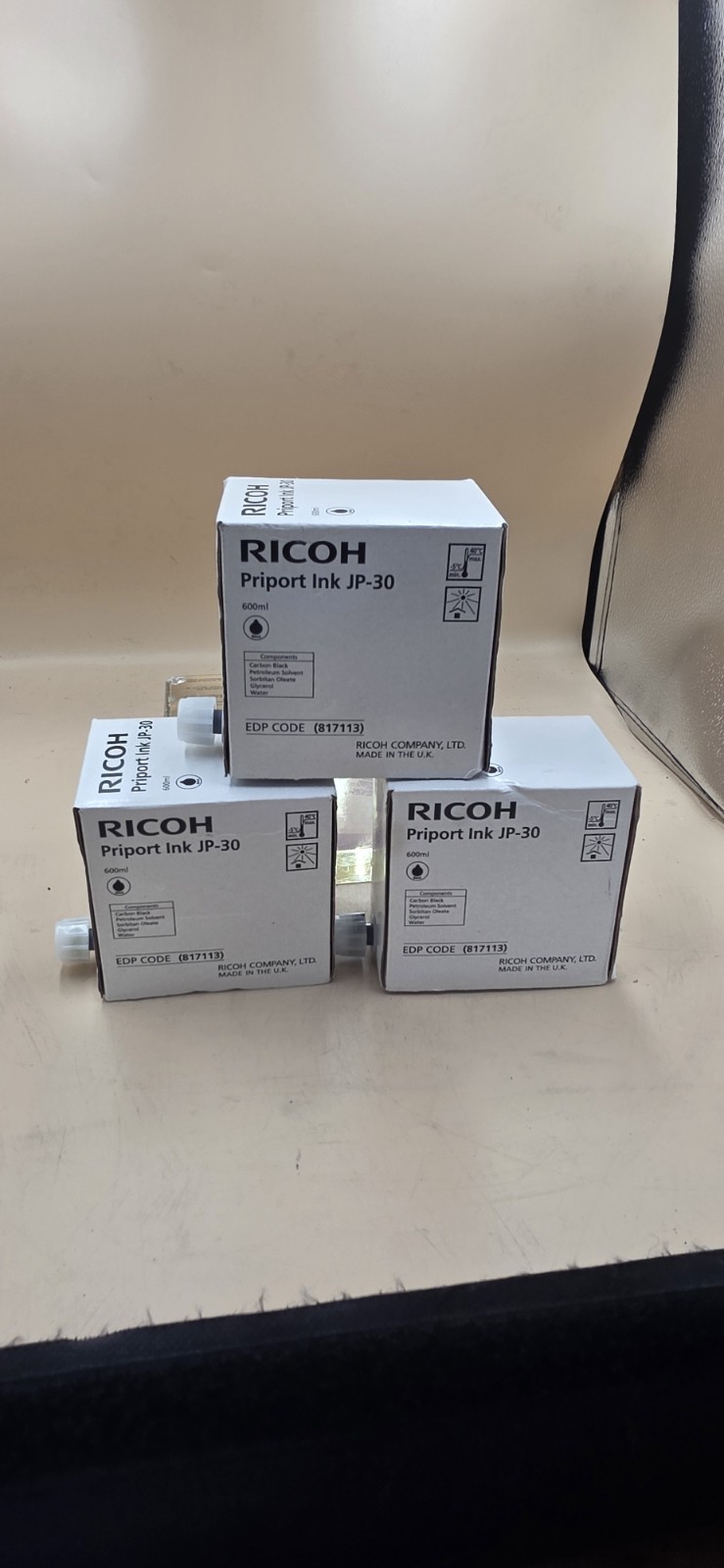 LOT OF 3 Genuine Ricoh JP-30 Black Genuine Ink Cartridge - 817113
