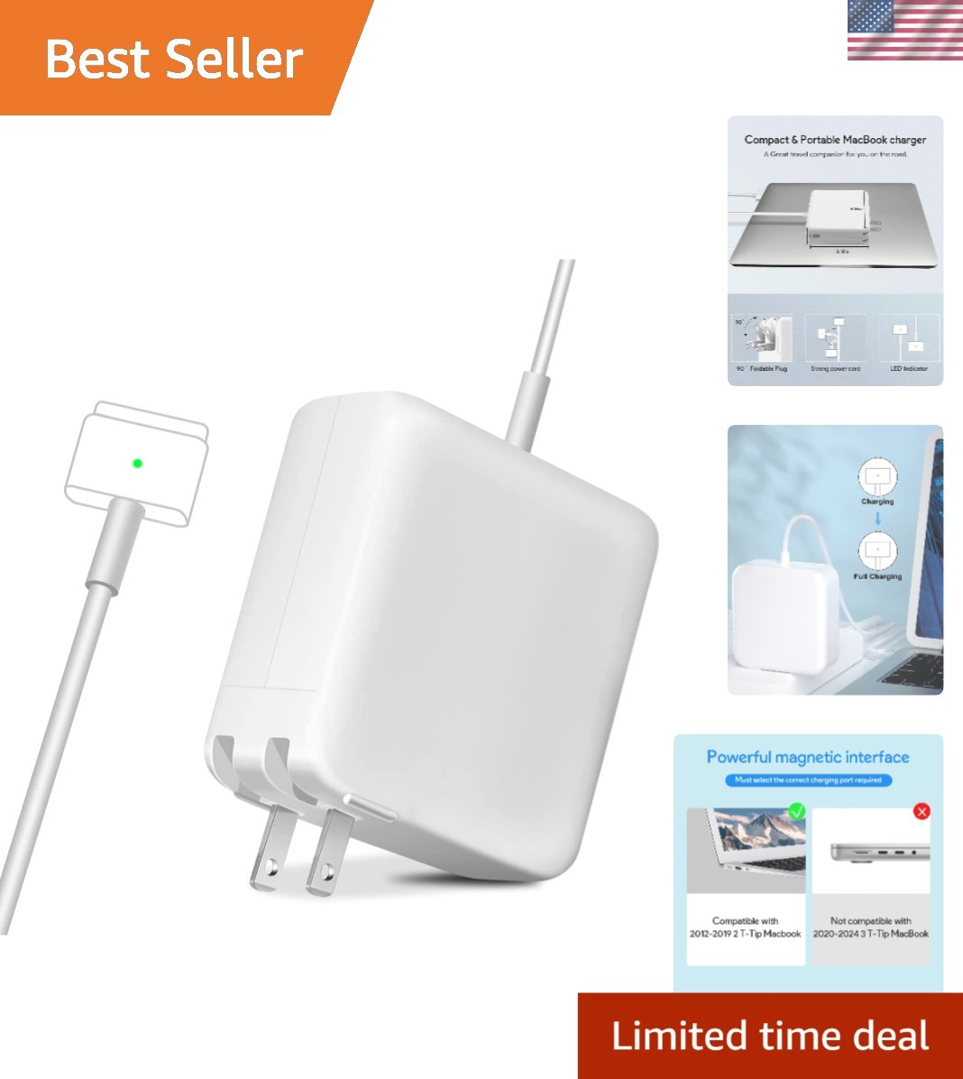 85W Magnetic T-Tip Charger for MacBook Pro - Reliable & Efficient Power Source