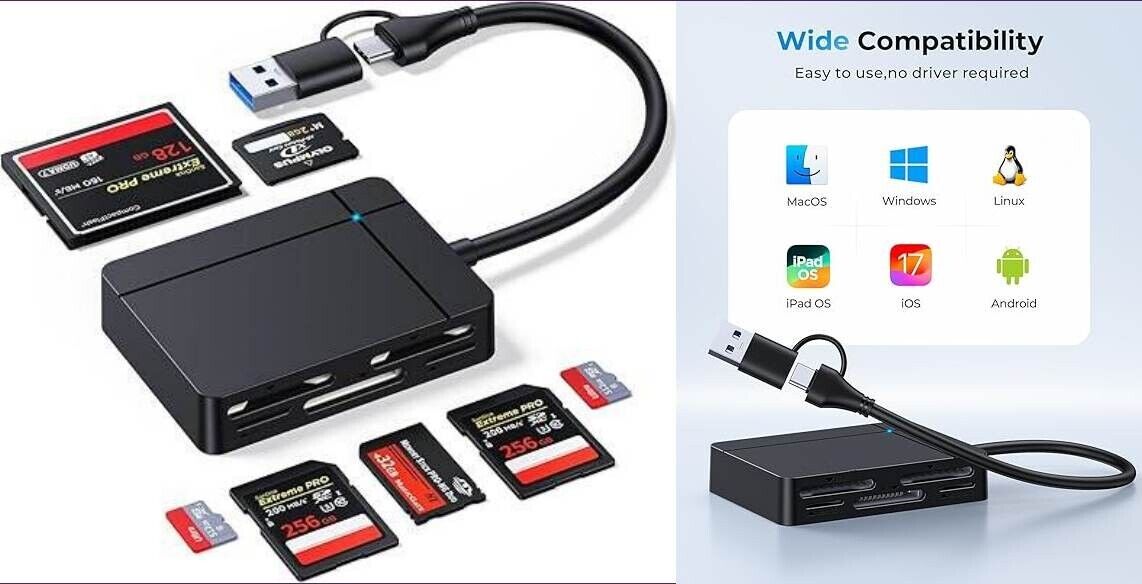 Lector de tarjetas SD múltiple USB C USB3.0 lector de tarjetas de memoria 7 en 1