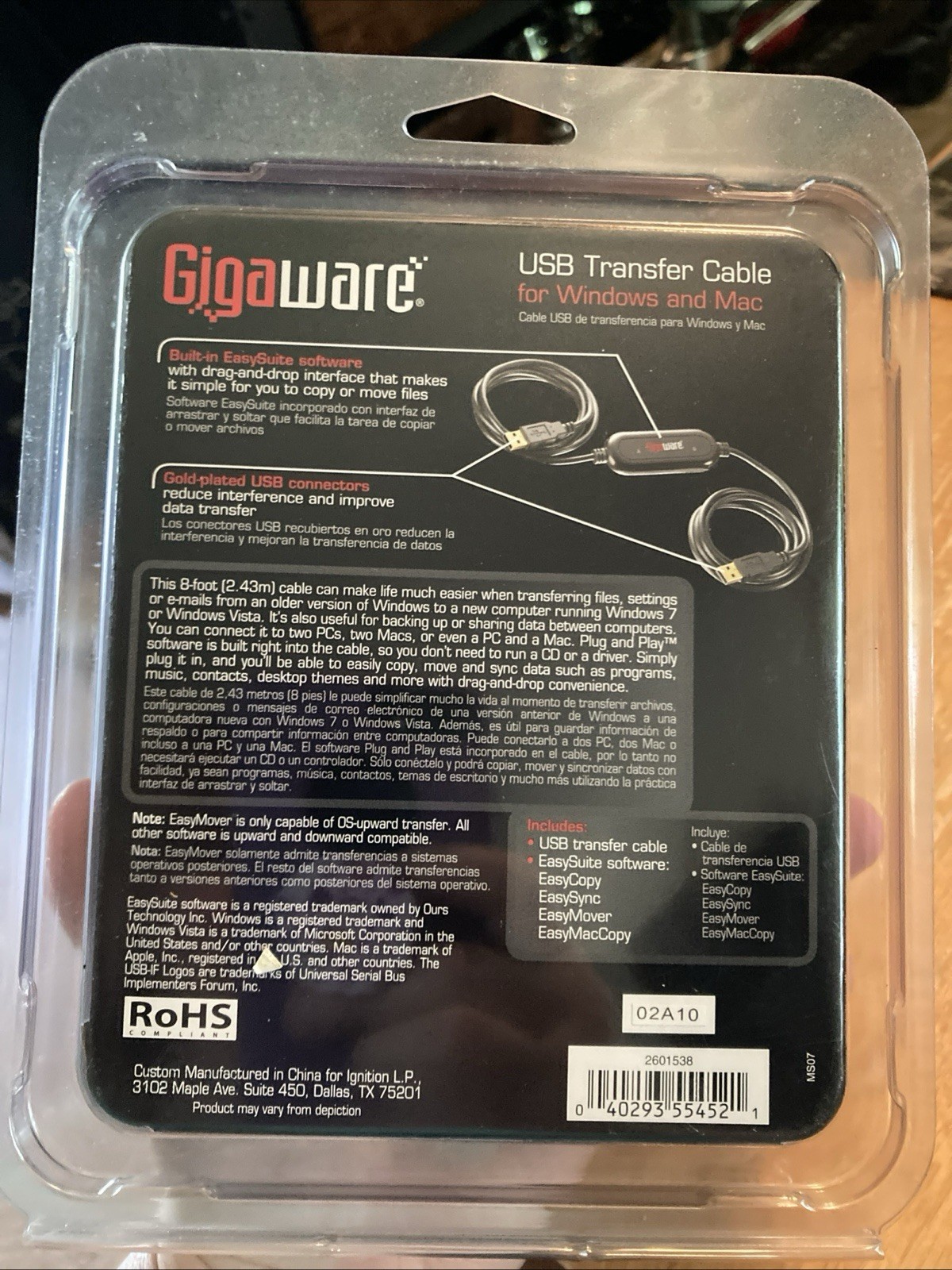 Gigaware 8FT USB transfer Cable Connector New  Windows And Mac