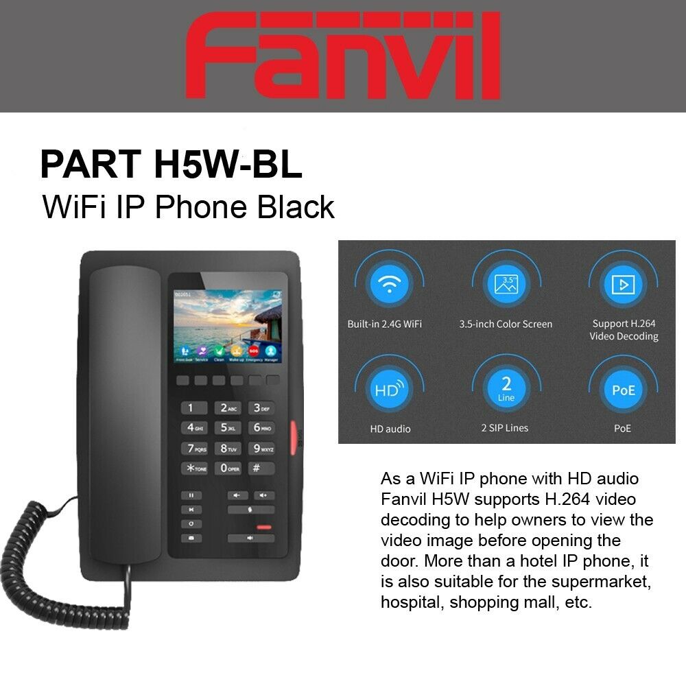 Fanvil H5W WiFi IP Phone Black HD audio