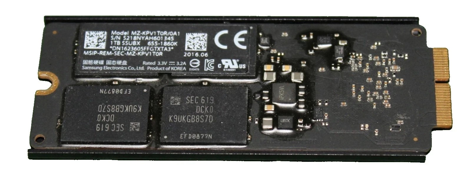 Samsung 1TB Apple SSD PCIe 3.0 x4 SSUBX Mac Pro MacBook MZ-KPV1T0R/0A1