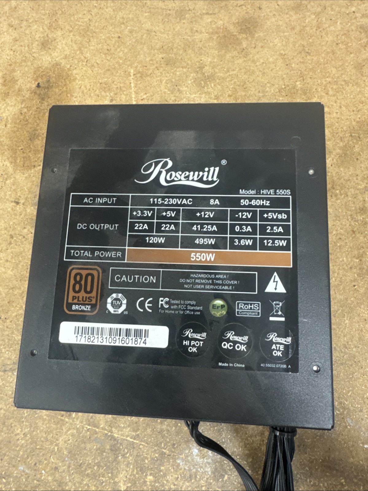 Rosewill 550 W 24 Pin ATX Desktop Power Supply HIVE-550S MISSING CABLES