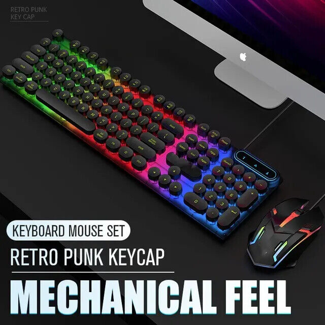 Gaming Wireless Ergonomic Mechanical Rainbow Backlit Keyboard & Mouse Combo 