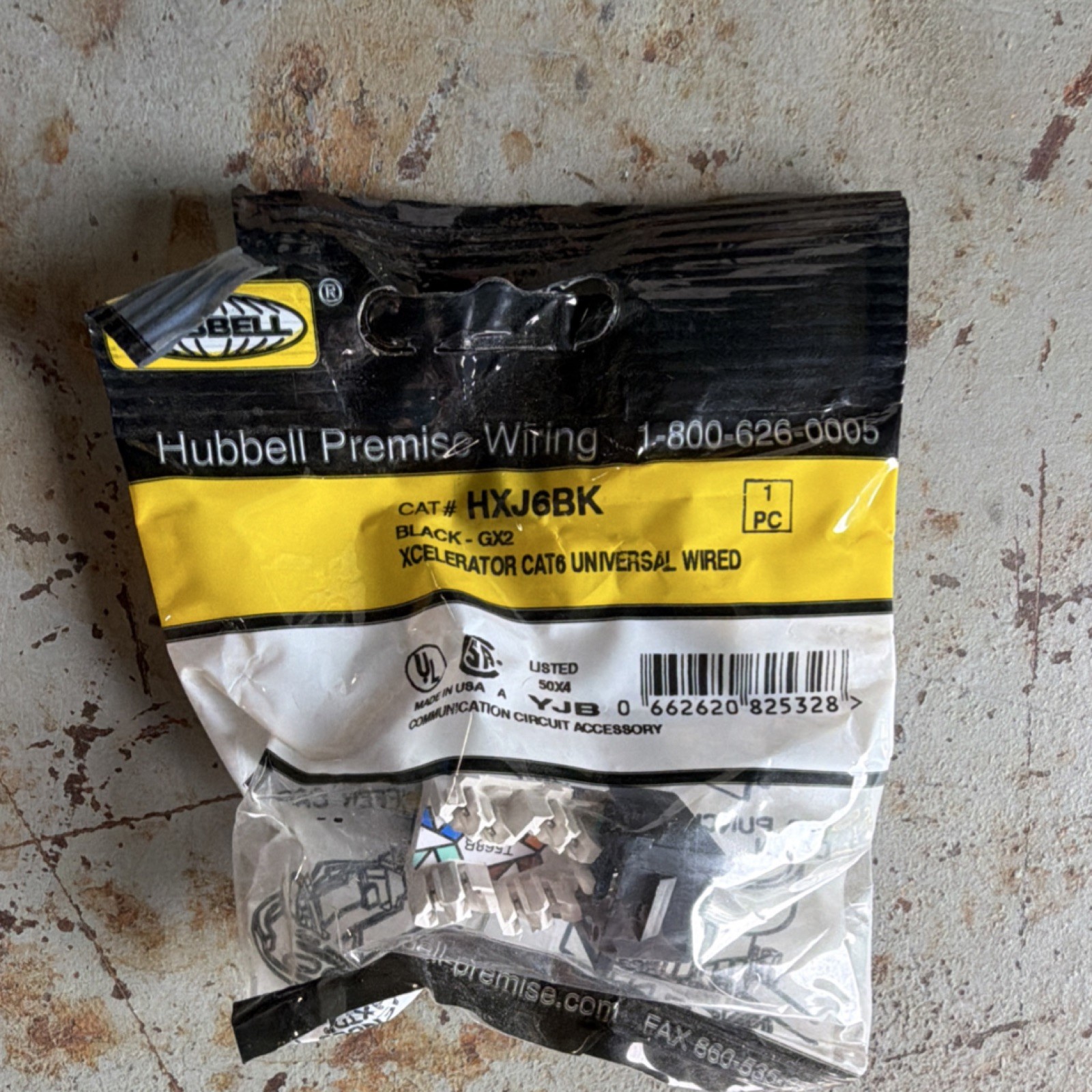 Hubbell HXJ6BK Xcelerator Cat6 Universal Wired Jack Black Cat6 Connector A 