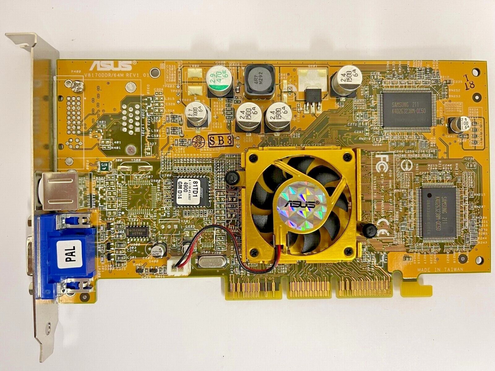 RARE ASUS AGP-8170DDR 64M NVIDIA GEFORCE4 MX440 AGP VGA CARD GOLD FAN RM1-B306
