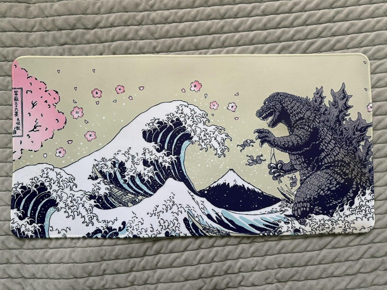 Godzilla Great Wave Gaming Mouse Pad Desk Mat 24 x 12 In Japanese Art