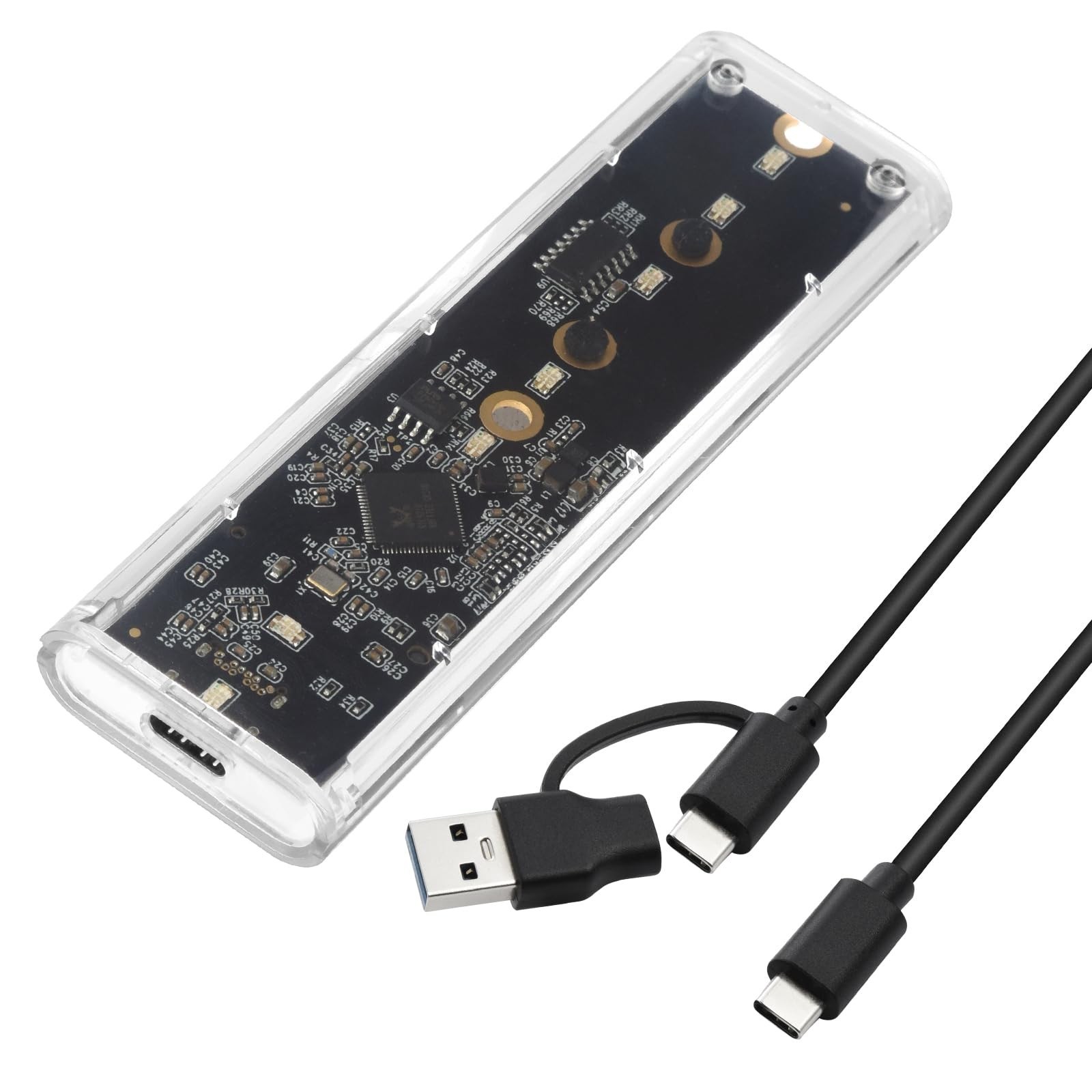 ELUTENG Transparent M.2 NVMe SSD Enclosure with Colorful LED Lights, 10Gbps M...