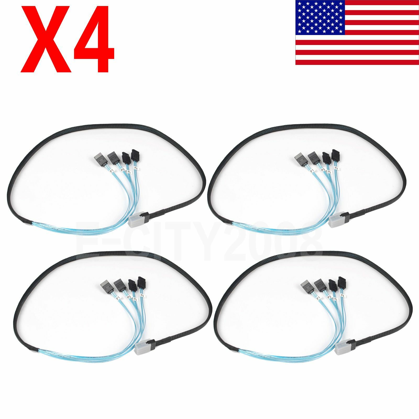 4Pcs Internal Mini SAS SFF-8087 36P to 4 x SATA 7Pin External Connector Cabel 1M