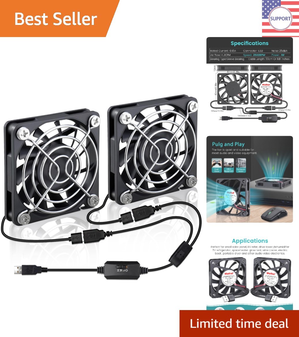 2-Pack High Airflow 60mm x 10mm USB Fans - Efficient Cooling for Devices