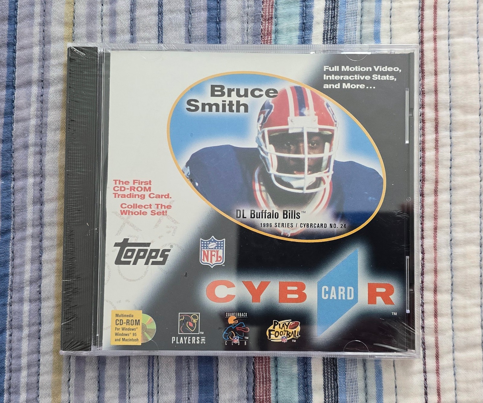 Topps CybrCard Cyber Card CD ROM Bruce Smith NFL PC Windows 3.1 95 Macintosh New