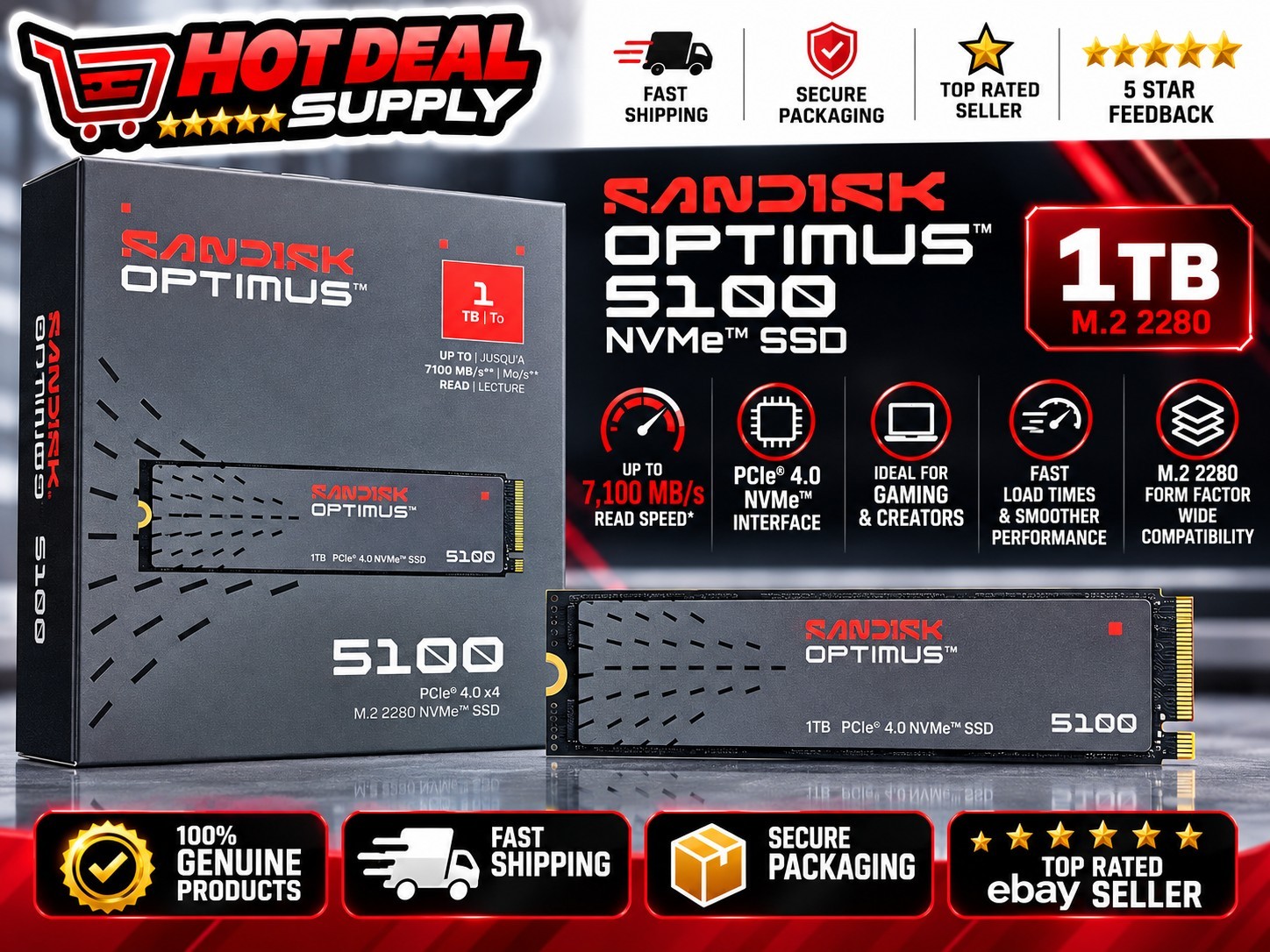 SanDisk Optimus 5100 1TB NVMe M.2 2280 PCIe 4.0 x4 SSD 7100MB/s