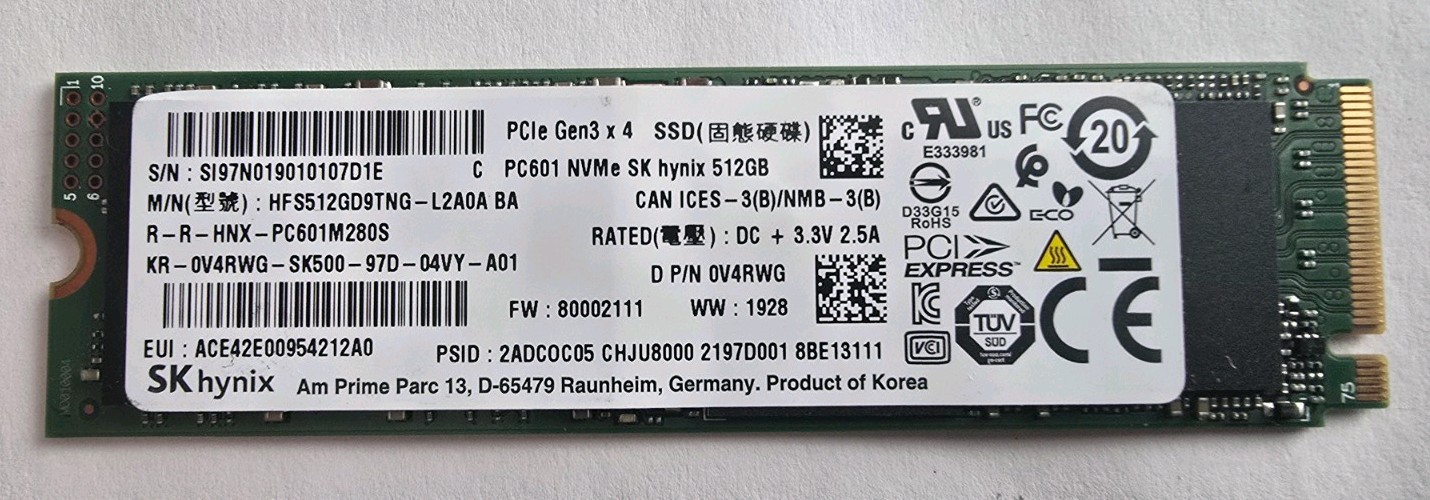 SK hynix 512GB NVMe M.2 PCIe Gen3x4 SSD PC601M280S