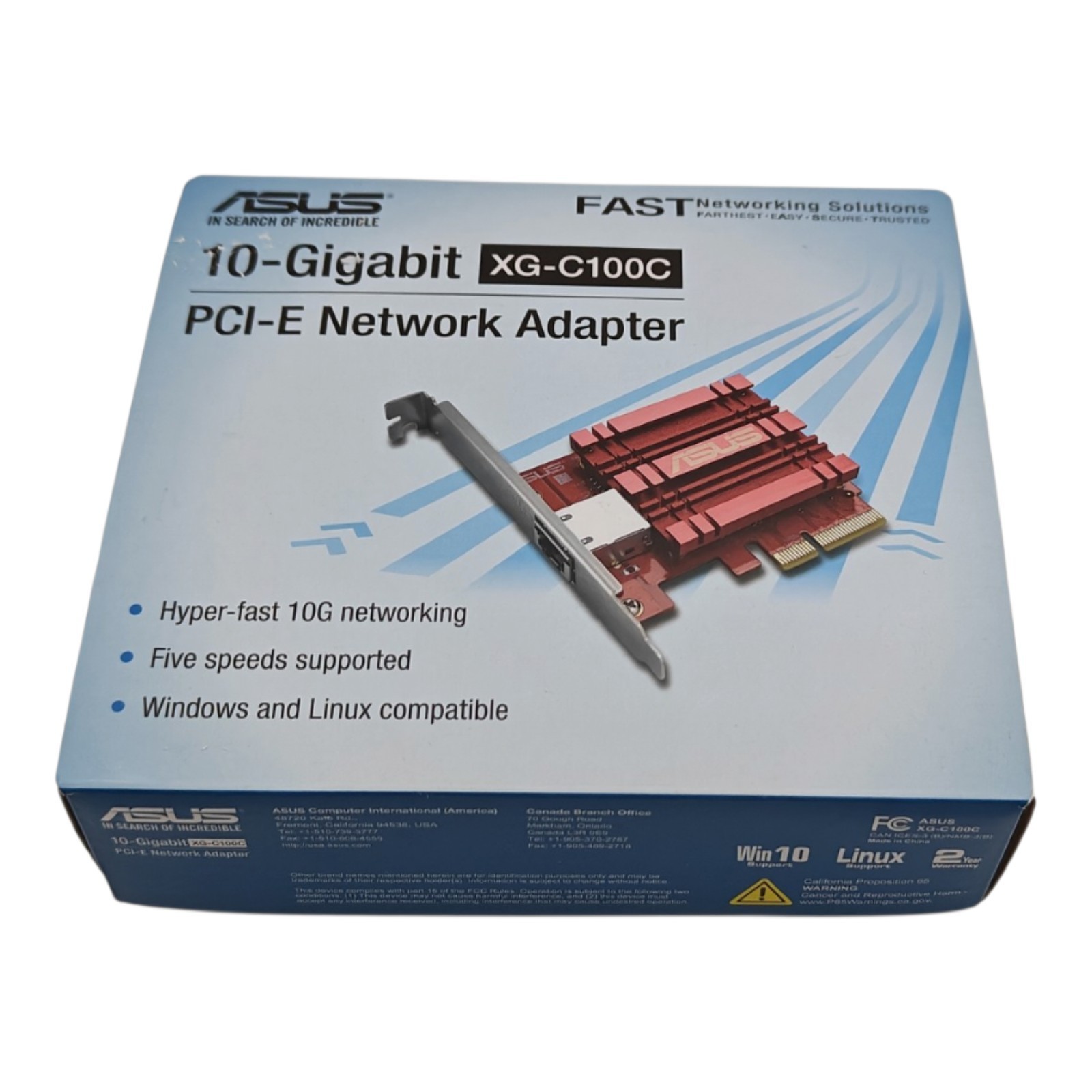 ASUS XG-C100C 10G Network Adapter PCI-E x4 Card with Single RJ-45 Port and Built