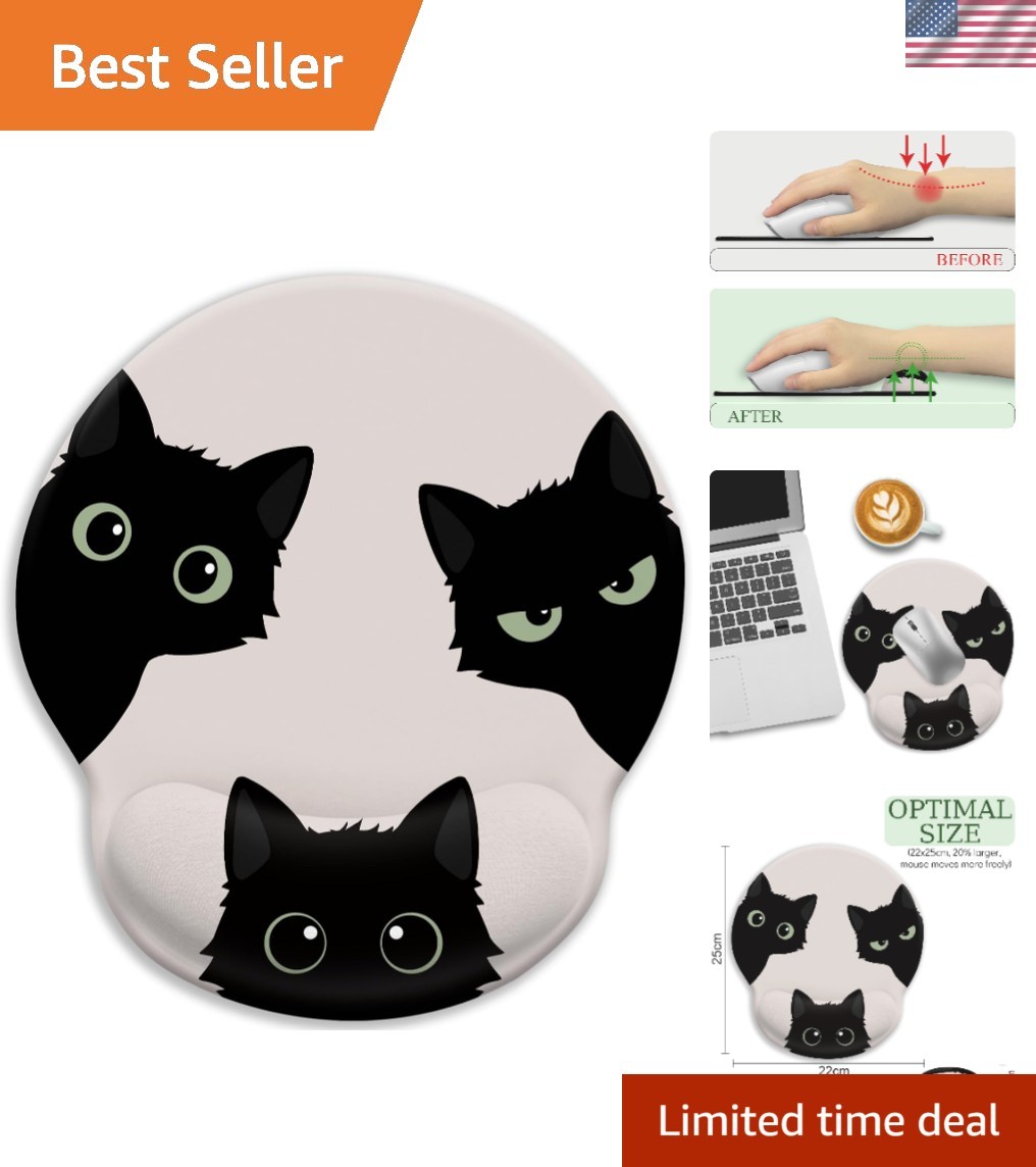 Stylish Ergonomic Mouse Pad with Cat Design - Comfort & Wrist Relief Anytime