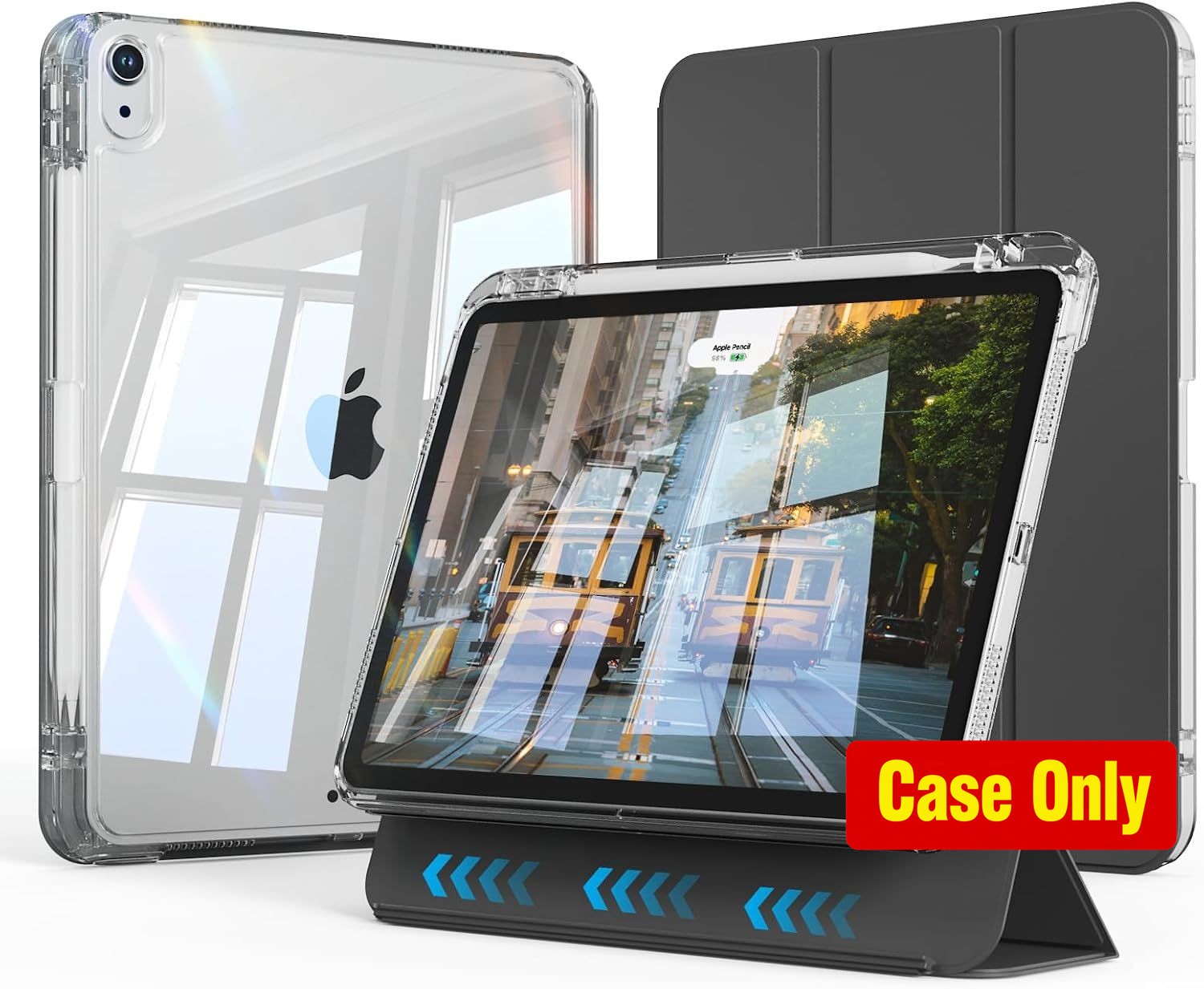 Hybrid Case for iPad Air 11-Inch 2024, Pencil Holder, Thin & Lightweight, Black