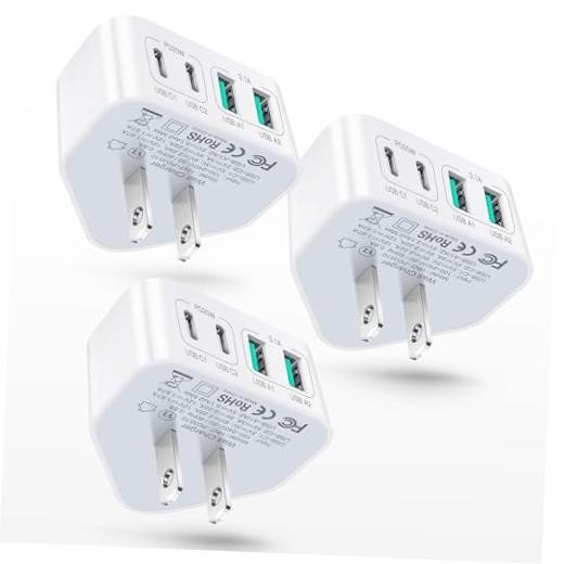 3-Pack USB C Charger Block, 40W 4 Port Flat Fast USB C Wall Charger 3-Pack White