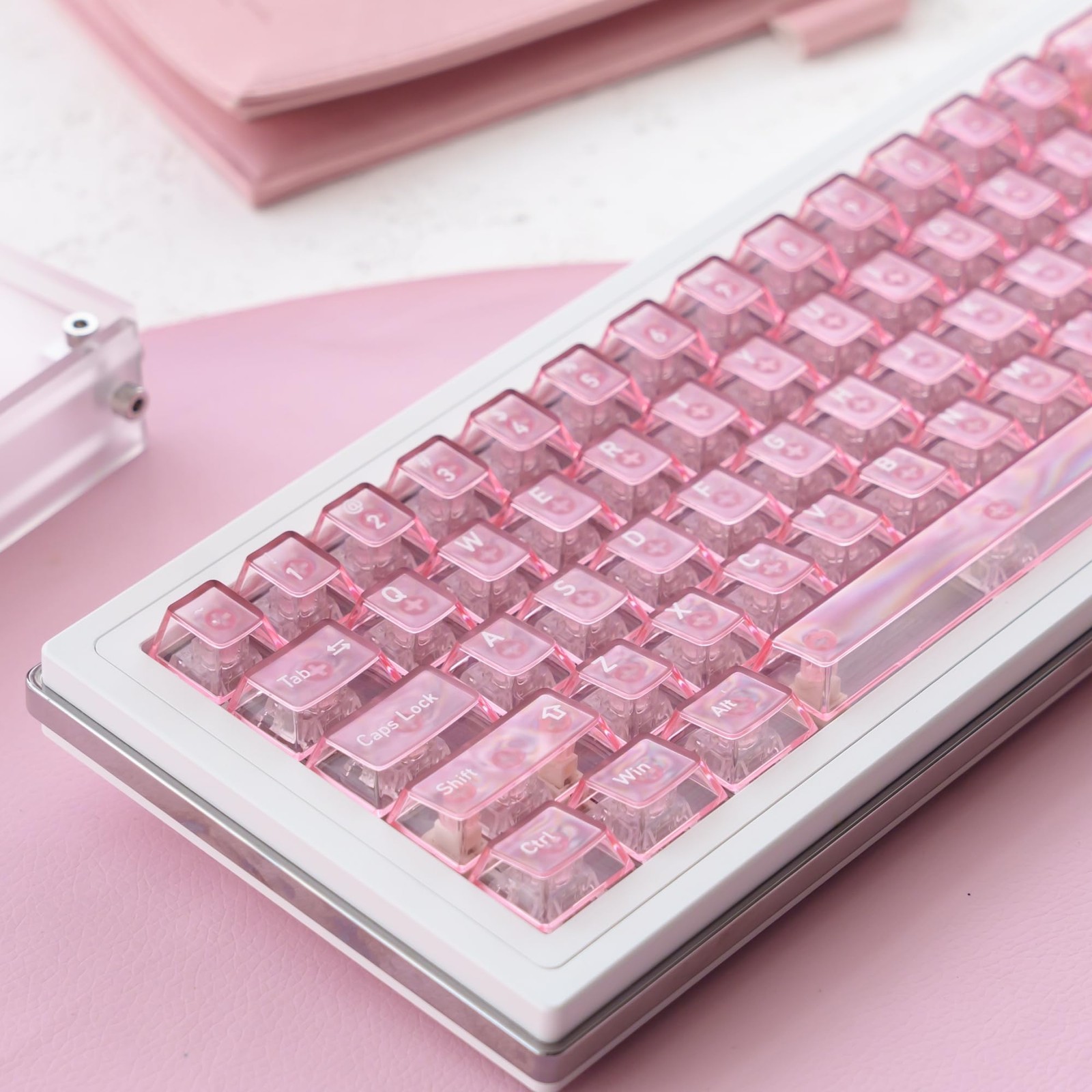 115 PCS Frosted Clear Transparent Keycaps Pink Crystal Cherry Profile 60104