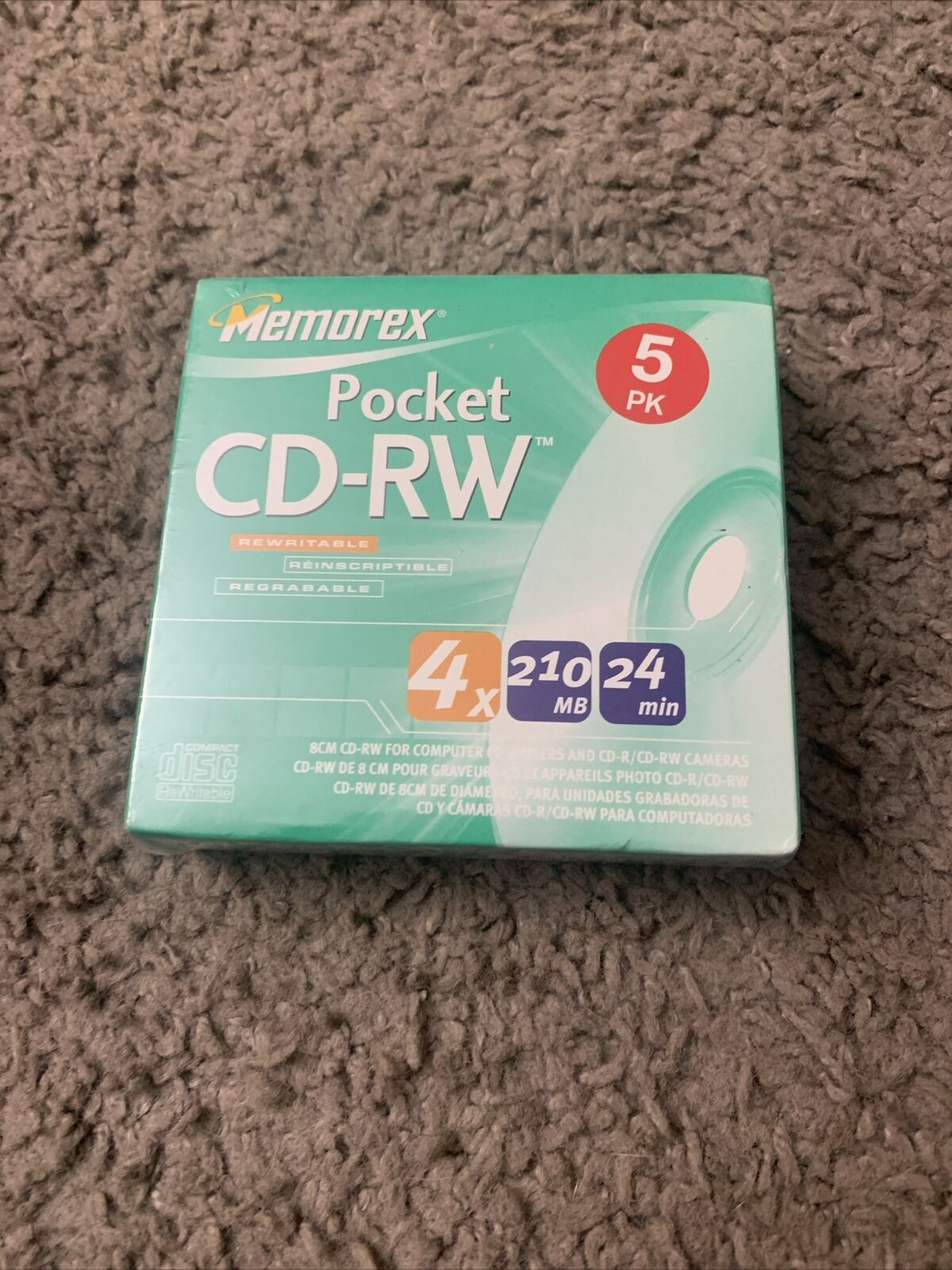Memorex Pocket CD-RW 4x210 MB 24 min Blank Mini Discs 5 Pack NEW/SEALED 10 Total