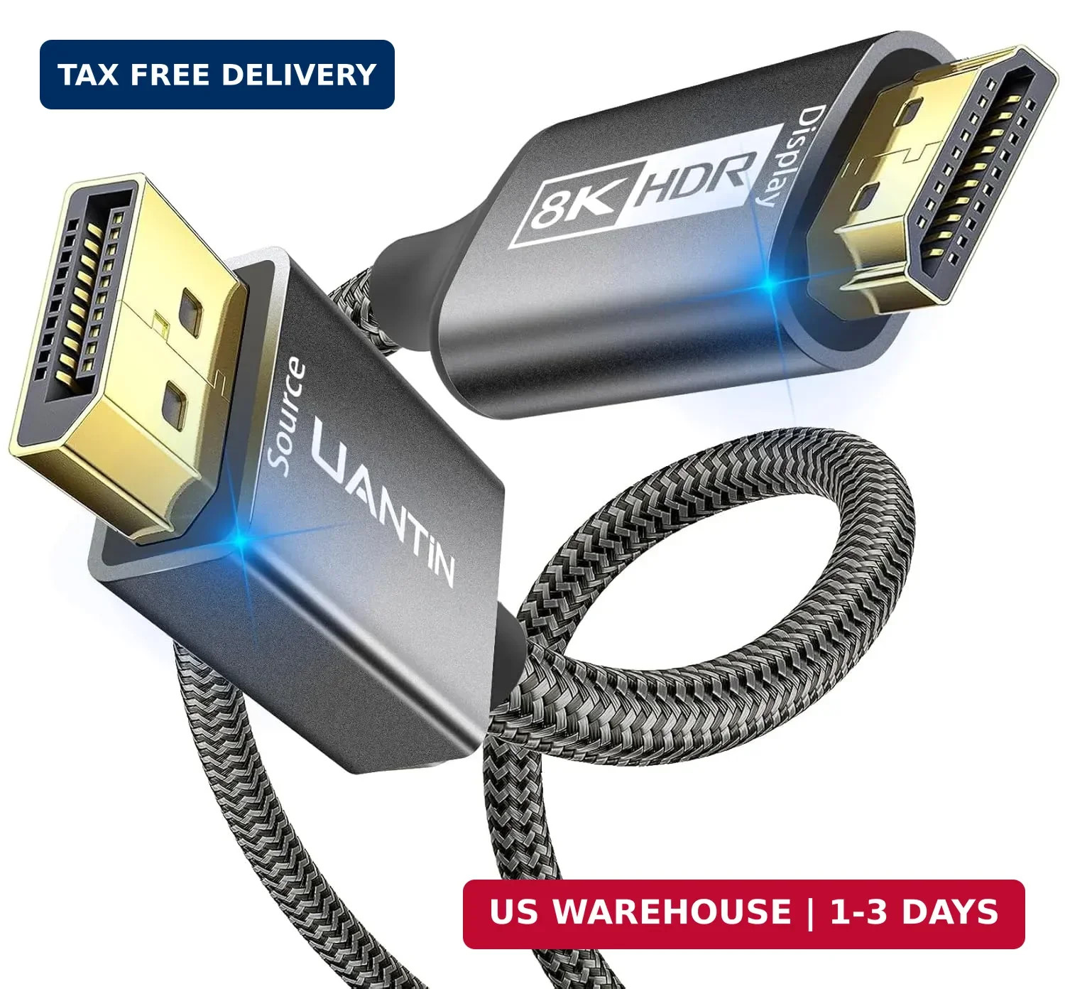 UANTIN DisplayPort 1.4 to HDMI 2.1 Cable (8K@60Hz,4K@120Hz,2K@144Hz) Uni-Directi