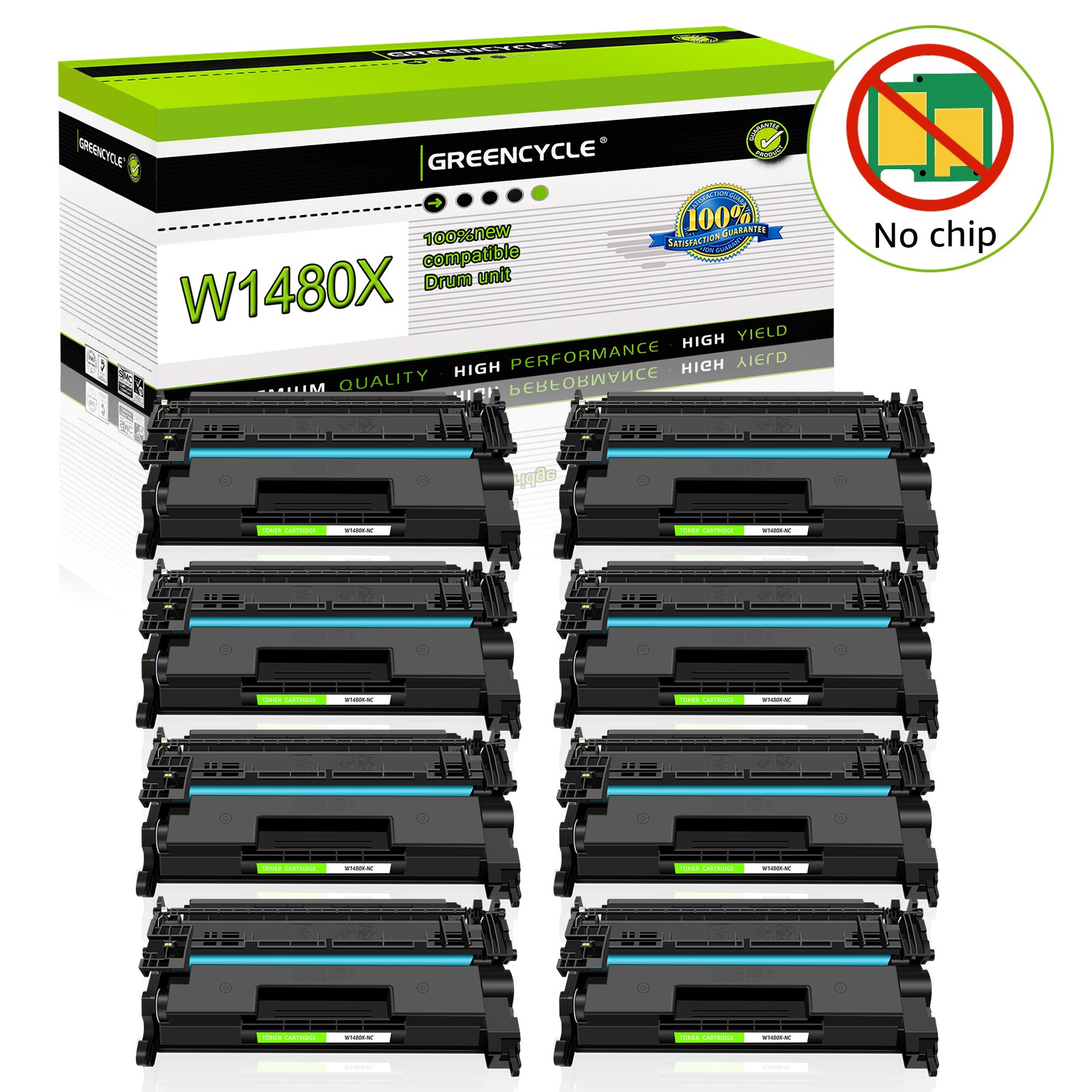 8PK W1480X Toner Cartridge without Chip for HP LaserJet Pro 4001dn MFP 4101fdw