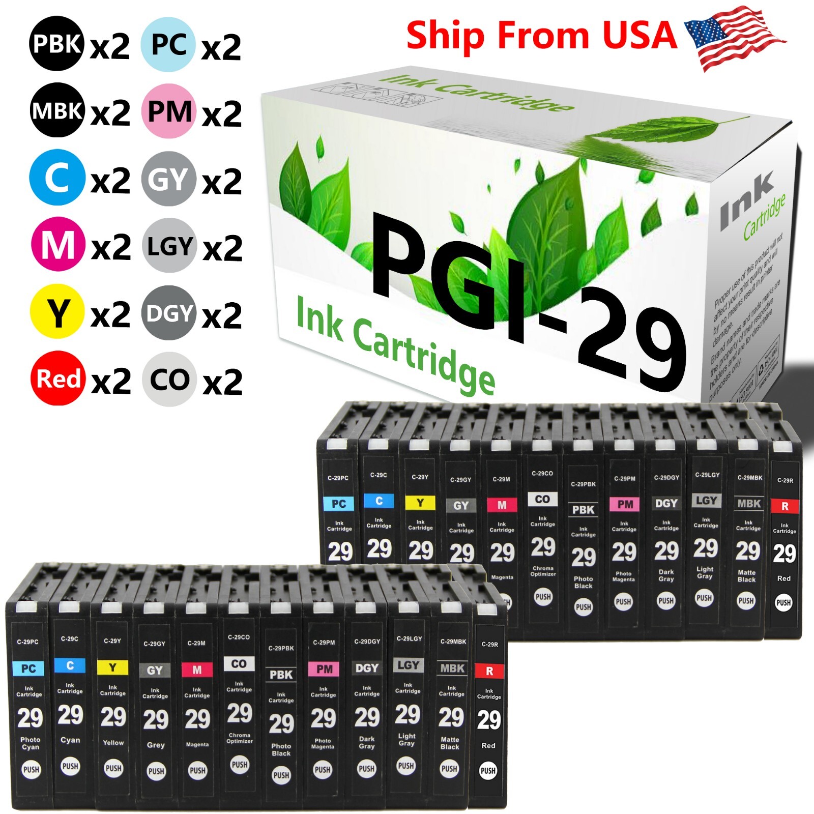 (24-Pack,2 Set) PGI-29 PGI 29 PGI29 Ink Cartridge for PIXMA Pro1 Printer