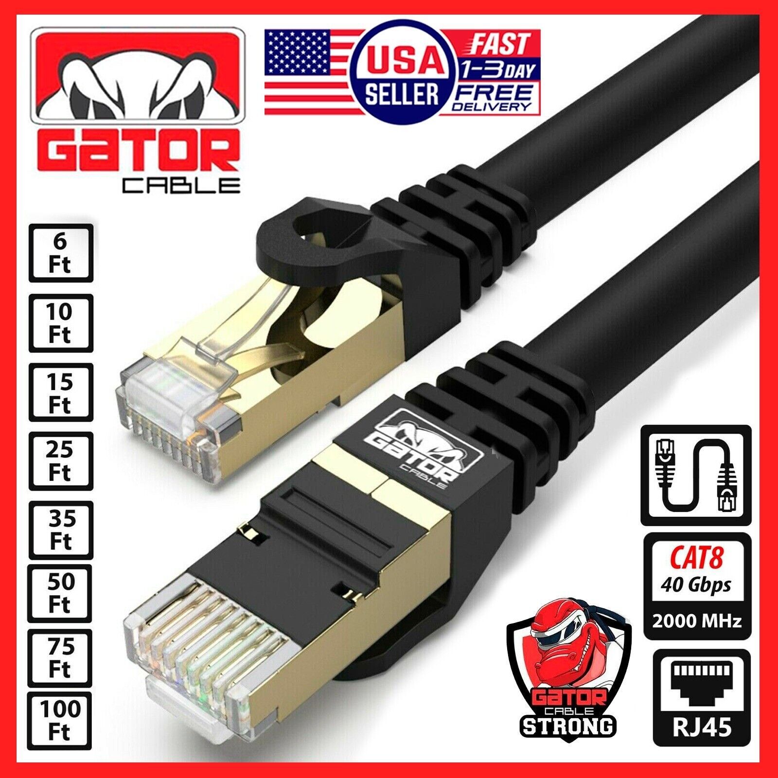 Cat 8 Ethernet Cable 40Gbps RJ45 LAN Patch Cord Gold Plated High Speed Lot