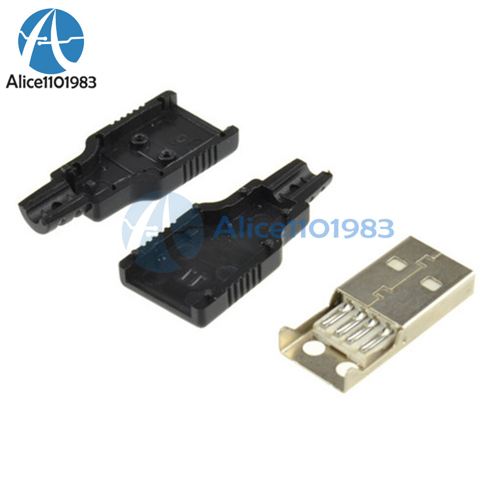 5PCS USB2.0 Type-A Plug 4-pin Male Adapter Connector jack&Black Plastic Cover