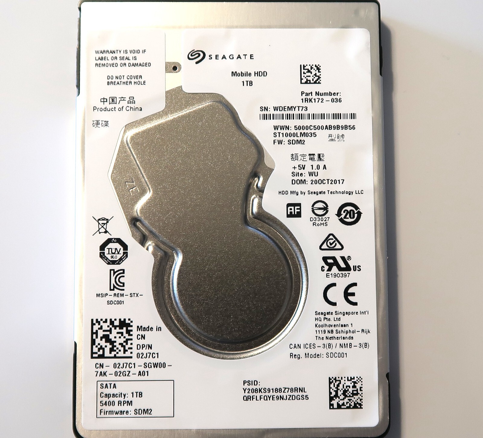 Seagate ST1000LM035 1RK172-036 WU SDM2 China (WDEM) 2.5" 1000gb Sata 20OCT2017