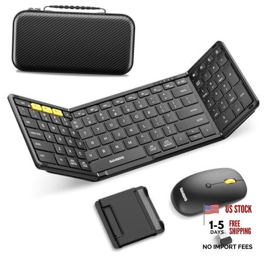Foldable Keyboard and Mouse,  Folding Bluetooth Keyboard Combo, Elegant Black