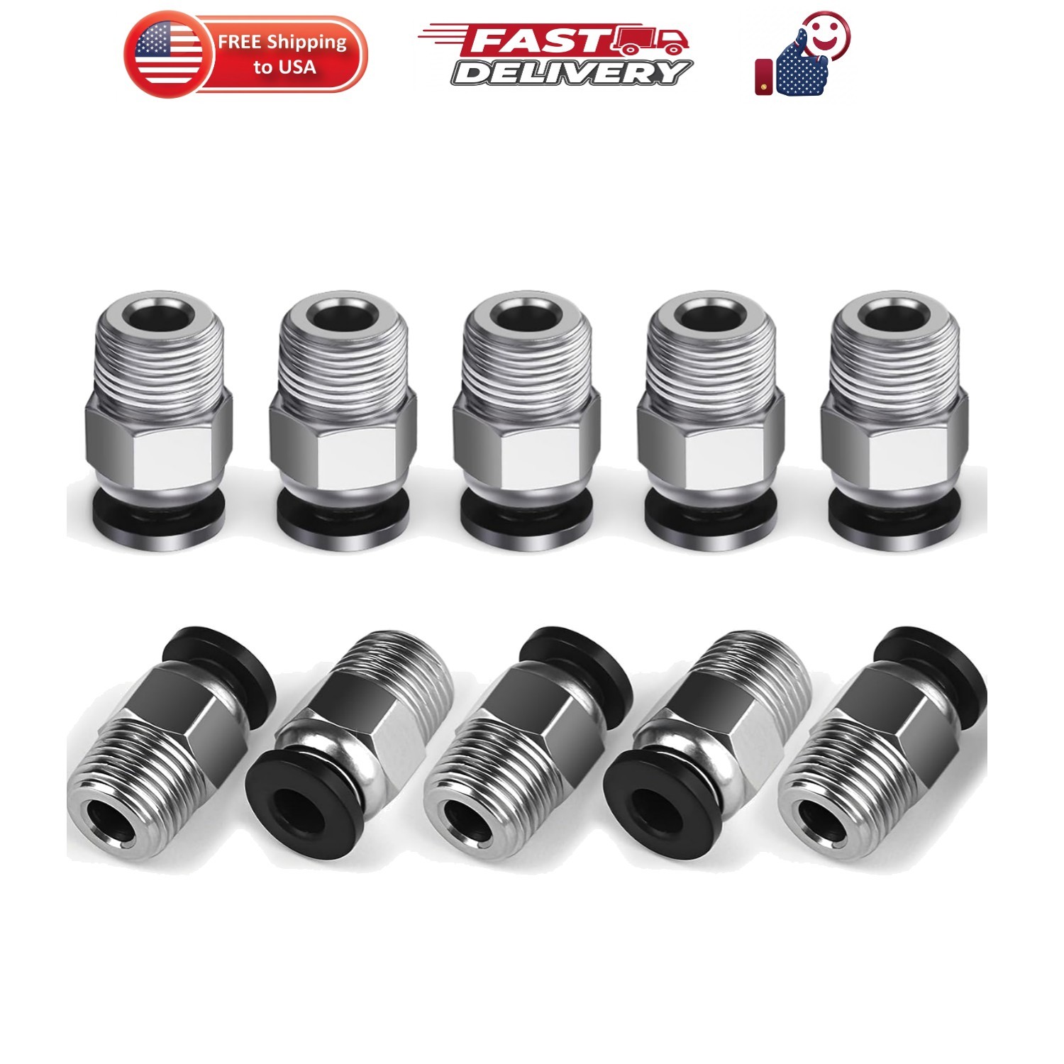 10PCS PC4-M10 PTFE Tube Connector Fittings, Bowden Coupler for 3D Printer