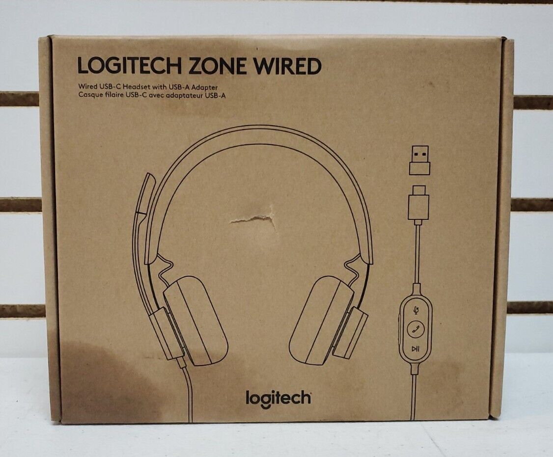 Logitech Zone Wired (981-000876) USB-C Headset with USB-A Adapter - Brand New