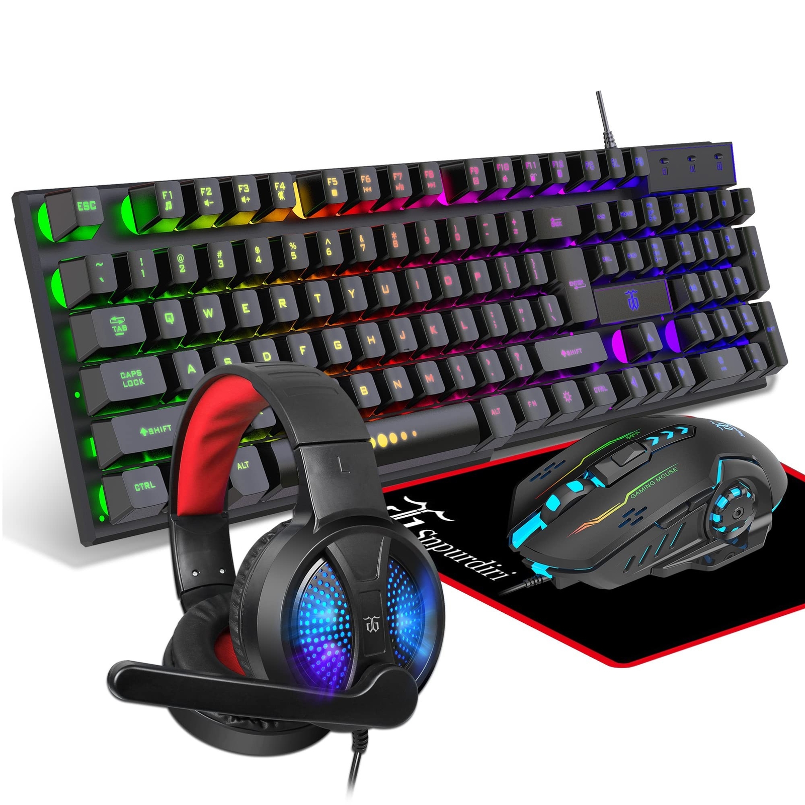 Gaming Keyboard and Mouse,Headphones,Mouse pad，All in One Combo for PC Ga
