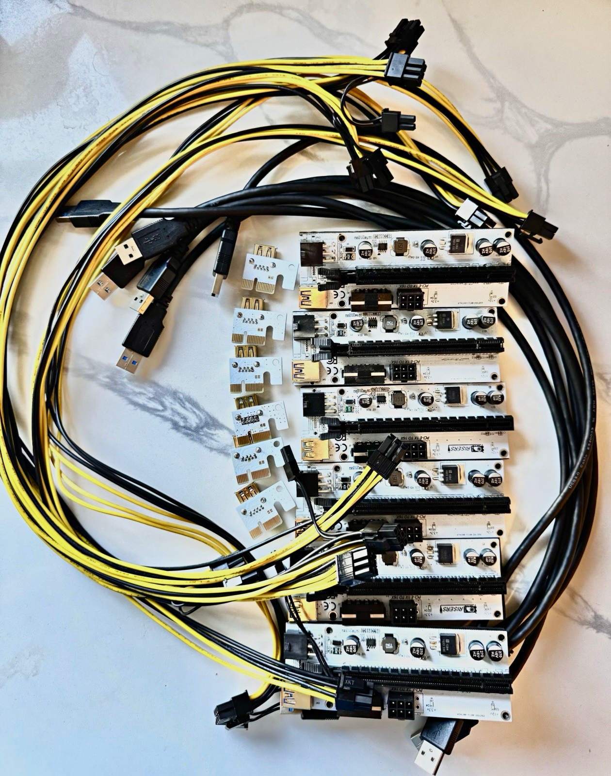 6-Pack PCIe GPU Risers w/ USB 3.0 Cables, Power Cables & 1X Adapters