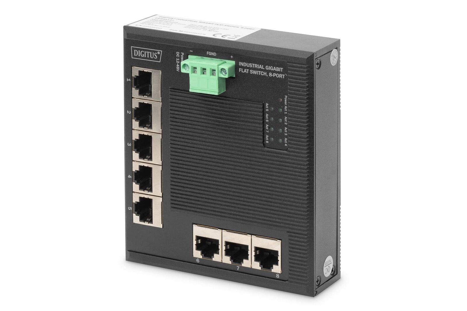 DIGITUS Flat Netzwerk-Switch - 8-Port Gigabit Ethernet - DIN-Rail Montage - Klem