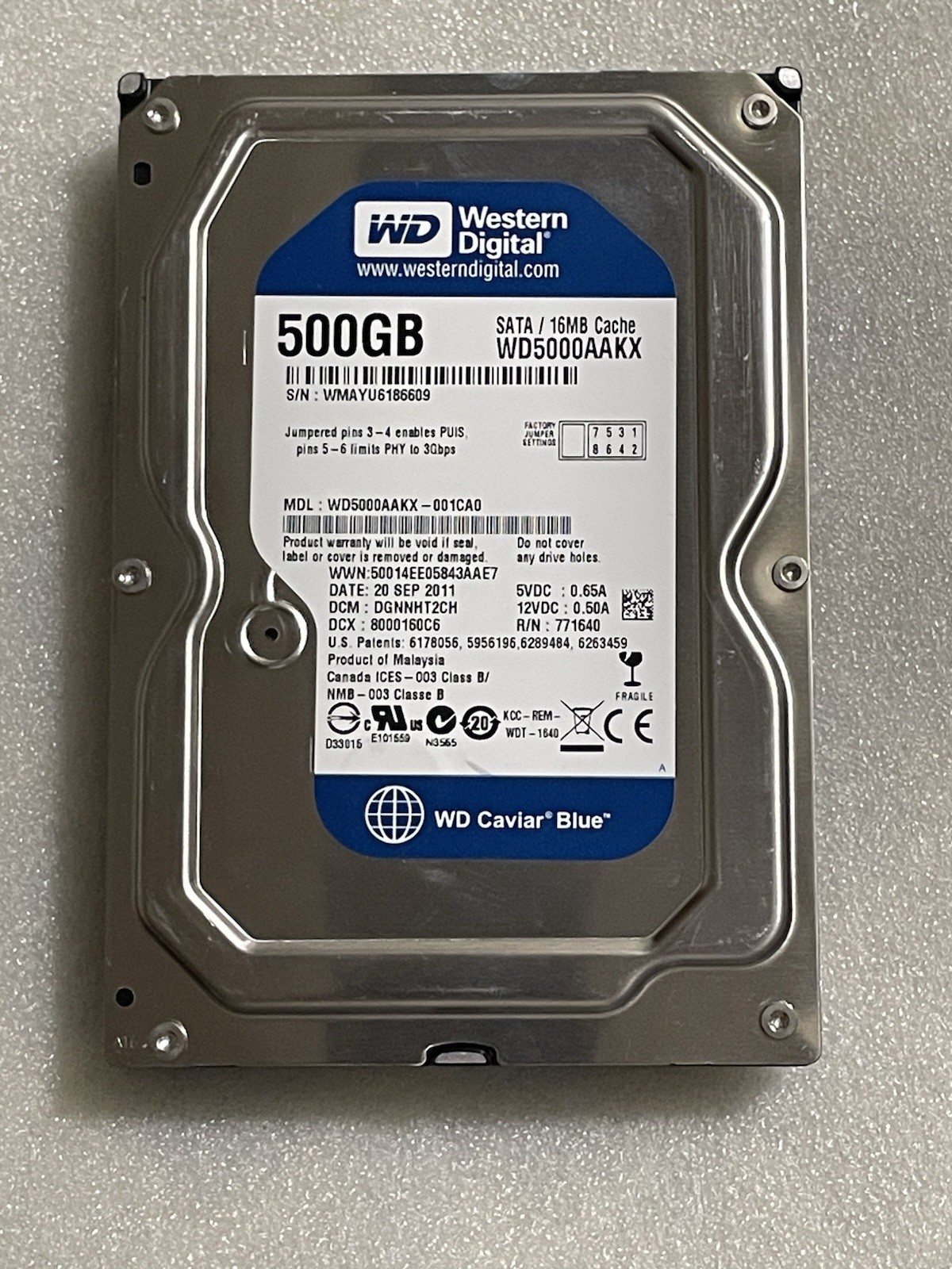 Tested GOOD Western Digital WD Blue WD5000AAKX 500 GB SATA III 3.5 in Hard Drive