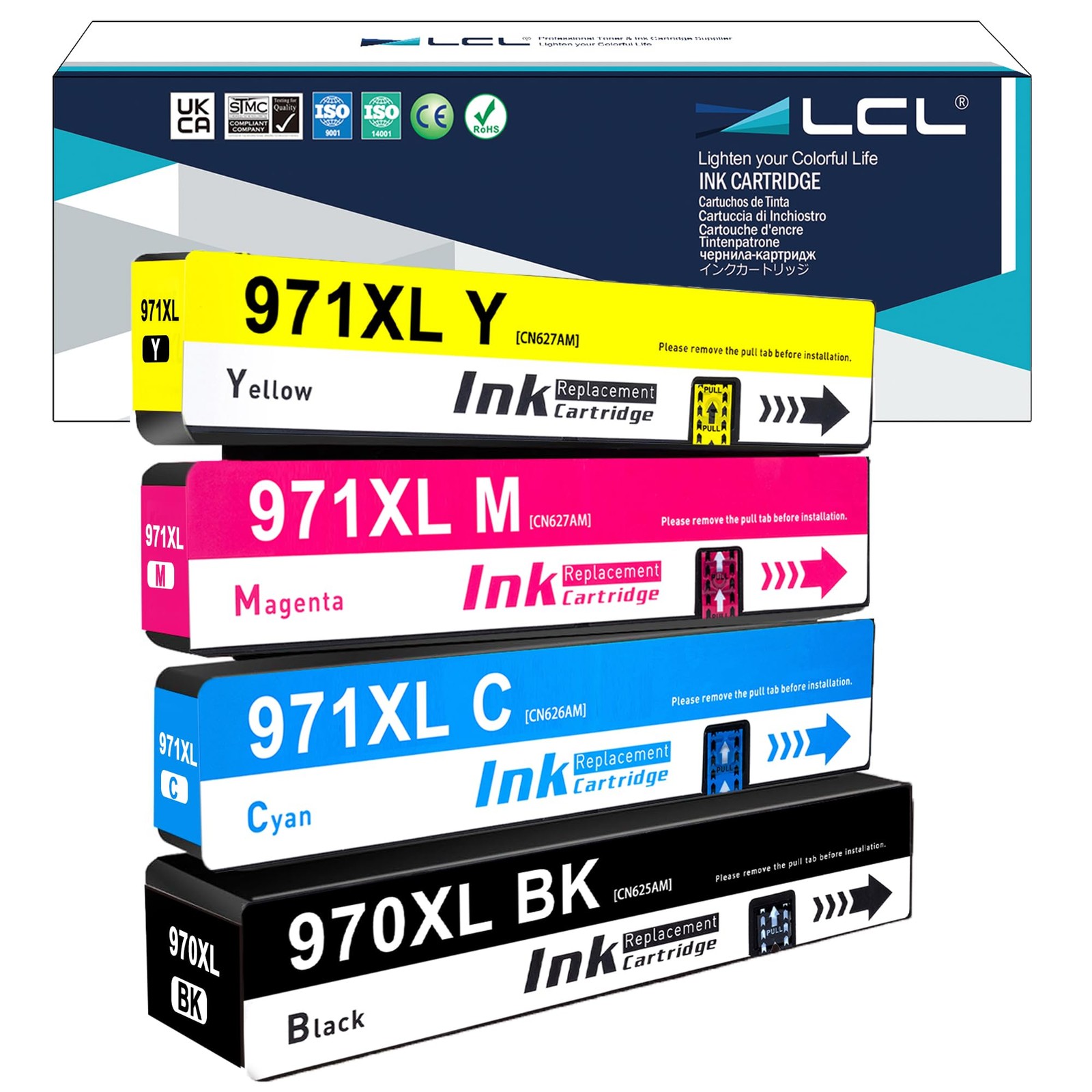 LCL 970XL 971XL Ink Cartridges 4-Pack for HP Officejet Pro X451DN X476DN MFP