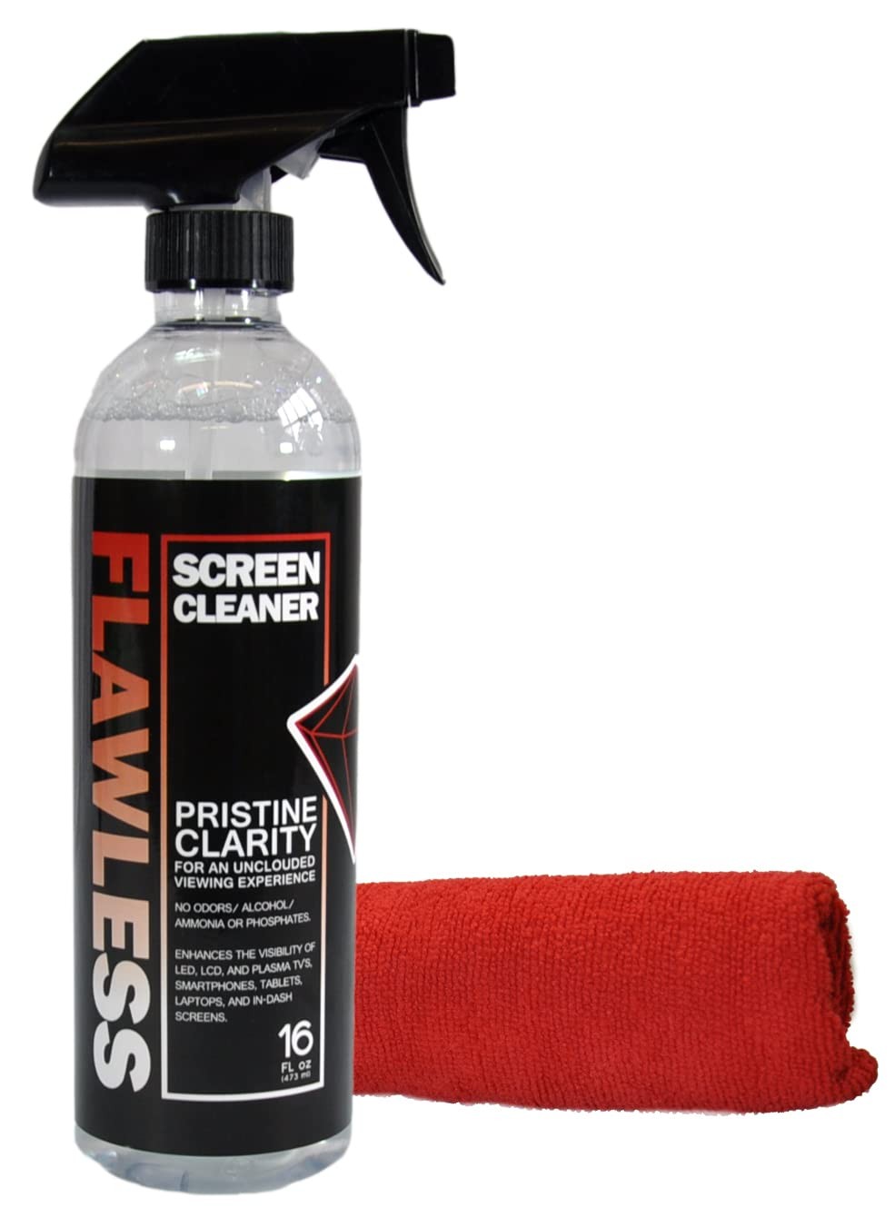 Flawless Screen Cleaner Spray with Microfiber Cleaning Single, Black, White
