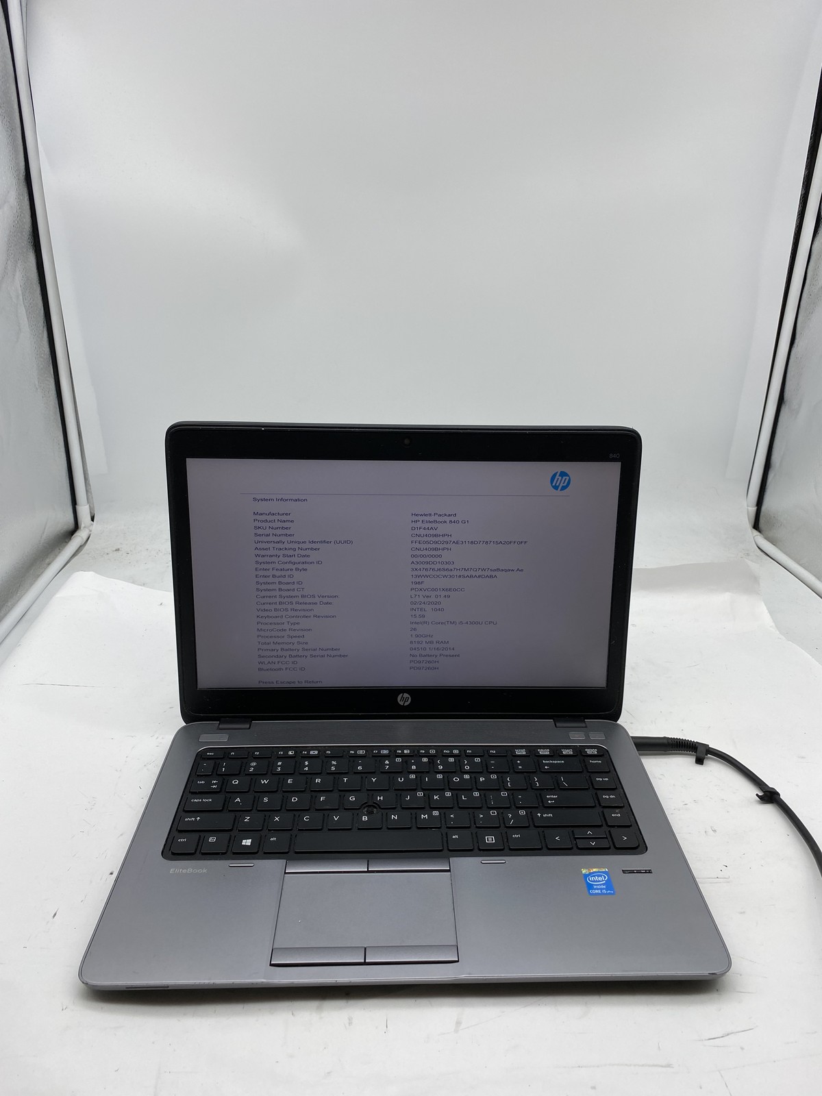 HP EliteBook 840 G1 Laptop Intel Core i5 4300U 1.9GHz 8GB RAM – No HDD