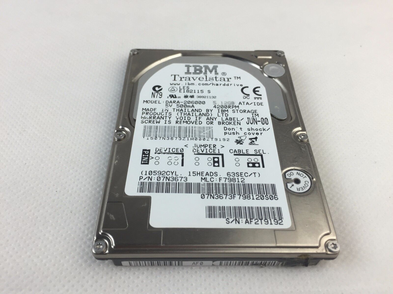 IBM Travelstar DARA-206000 07N3673 Disk Drive | with 5.12GB ATA/IDE 2.5
