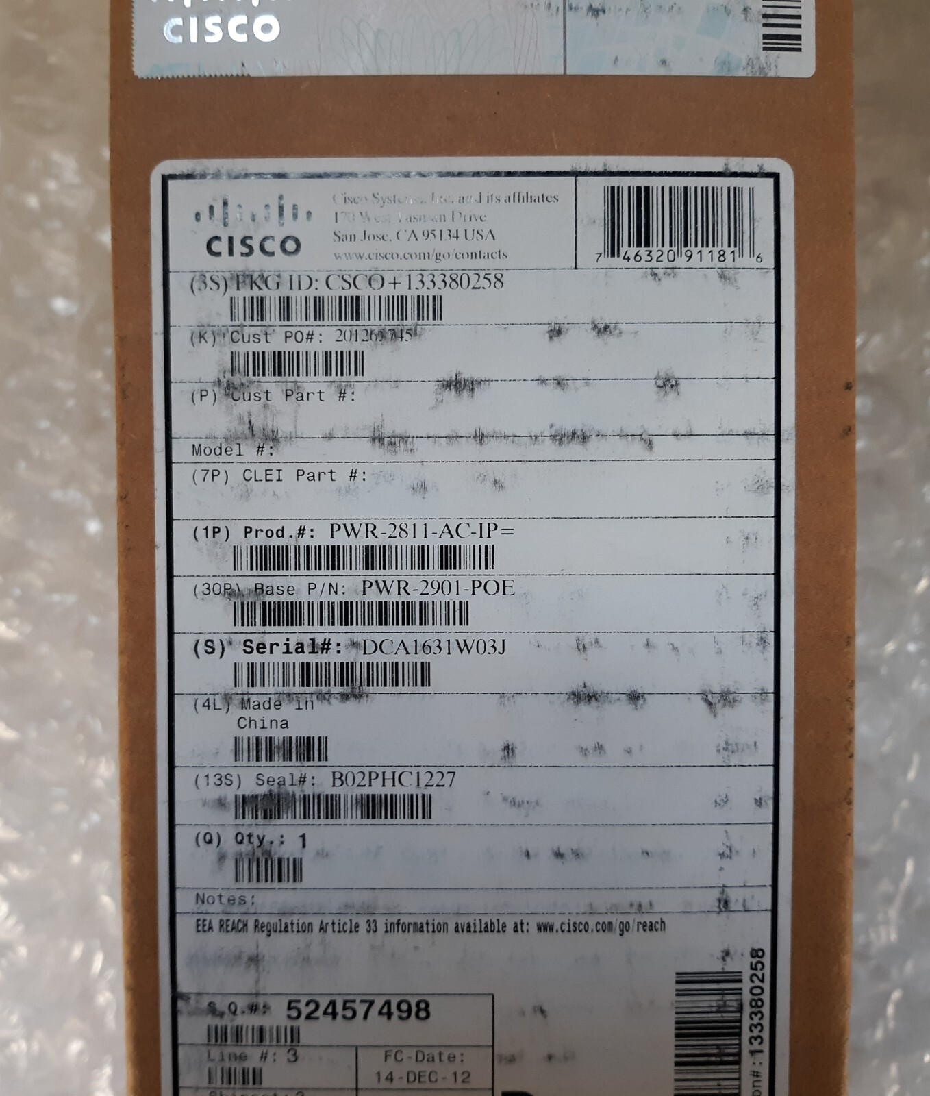 Cisco PWR-2811-AC-IP Router Power Supply